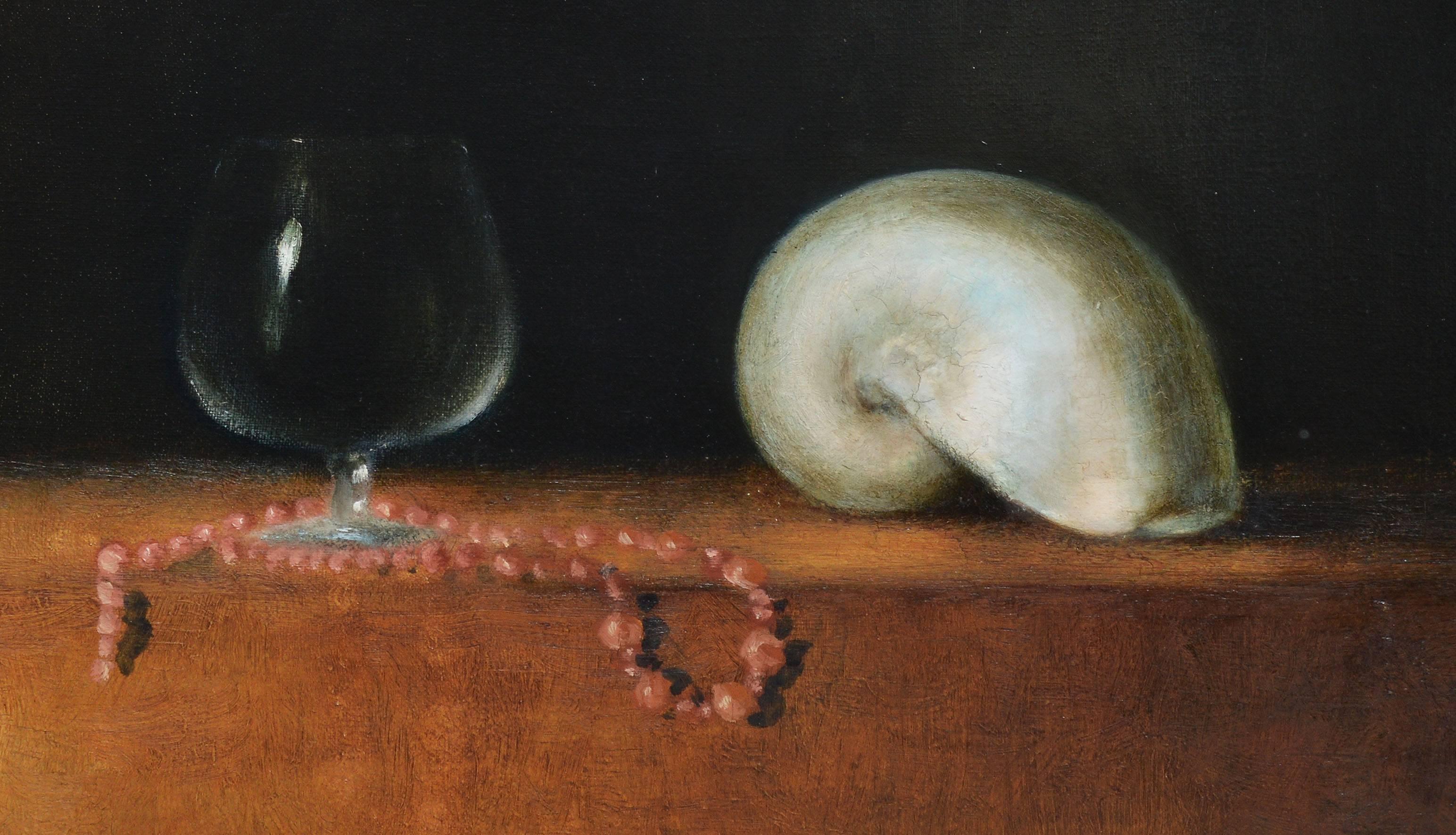 Trompe L'oeil Still Life with Beach Shells - Brown Still-Life Painting by Unknown