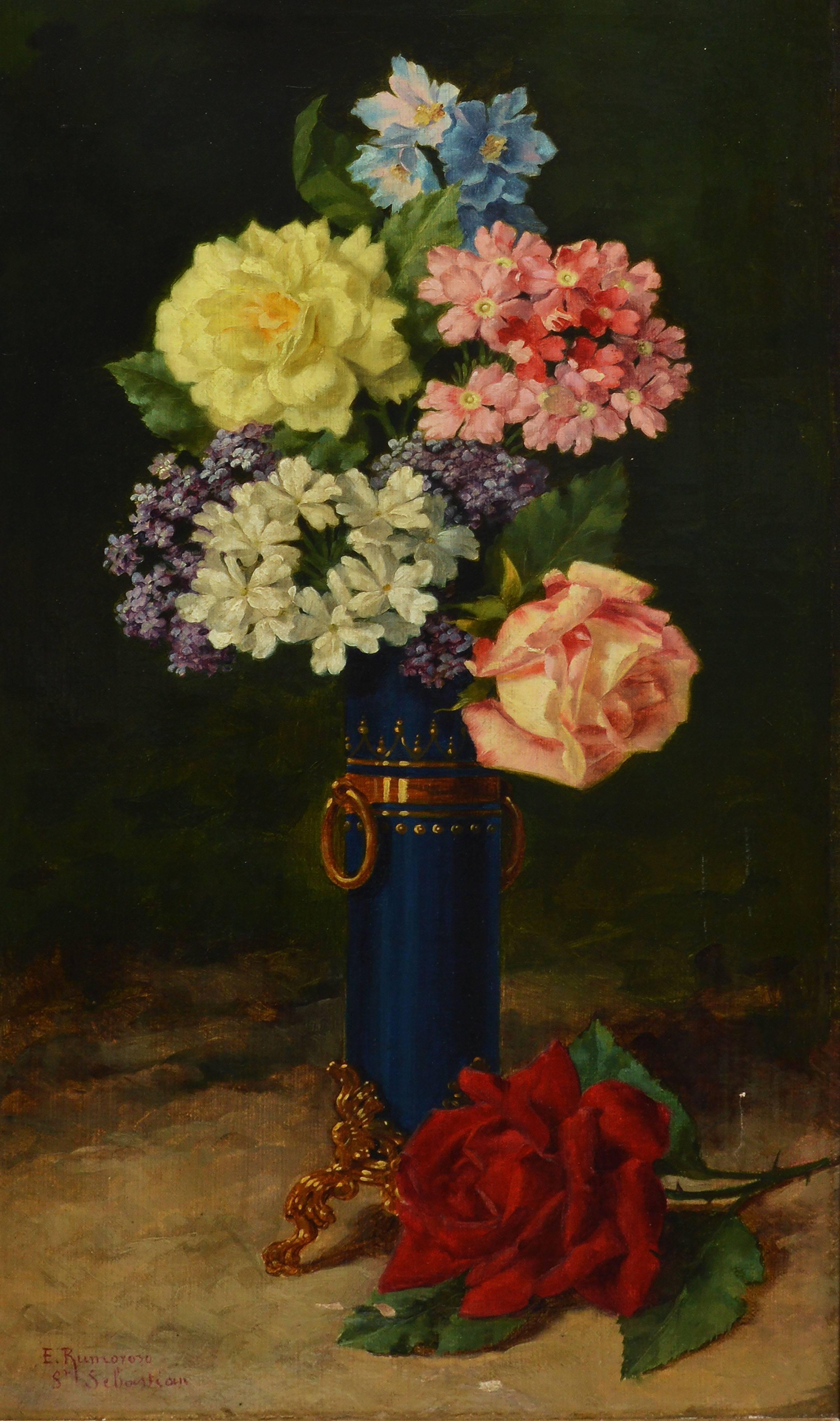 Antique Spanish Floral Still Life - Realist Painting by Enrique Rumoroso y Valdes