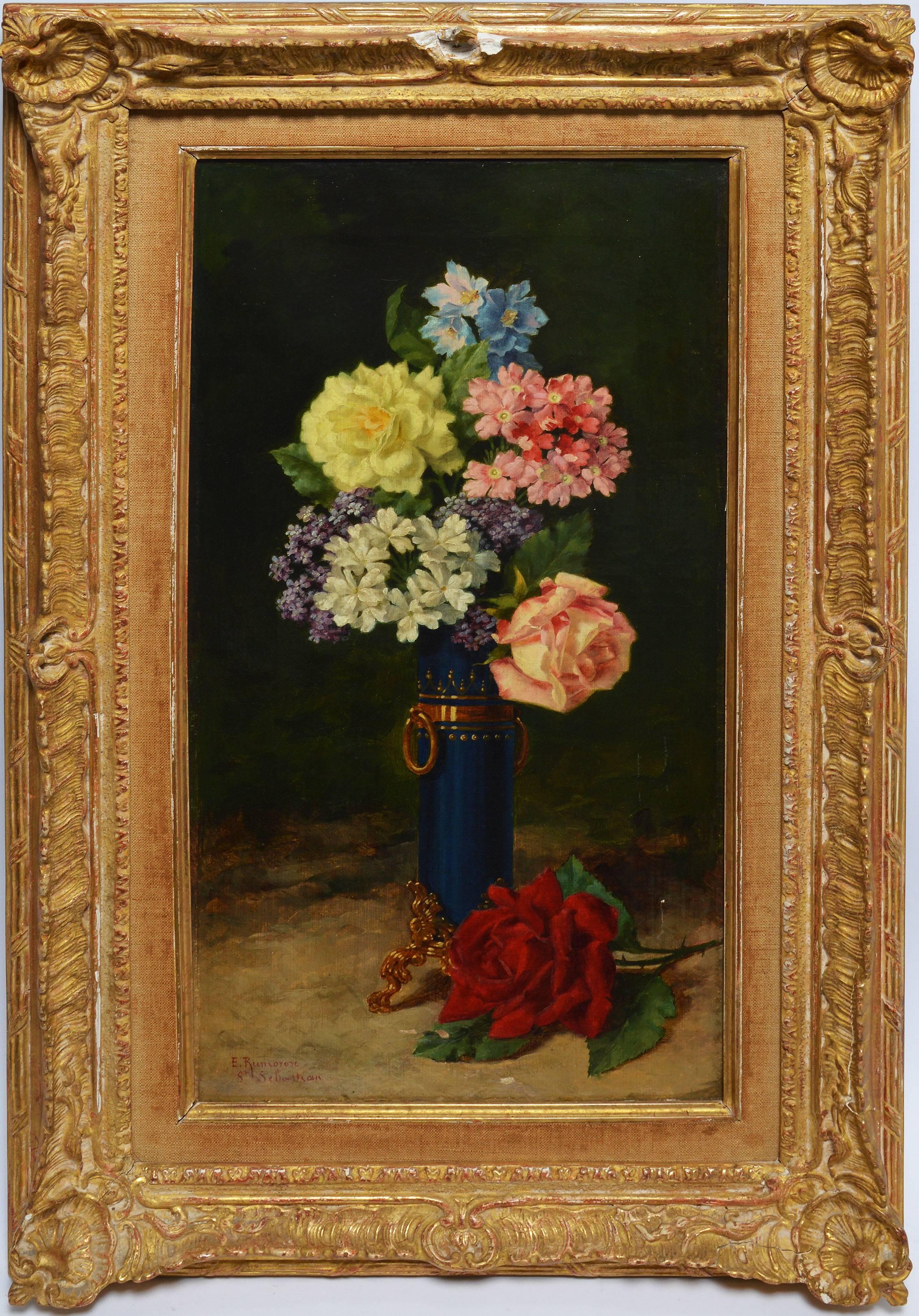 Enrique Rumoroso y Valdes Still-Life Painting - Antique Spanish Floral Still Life