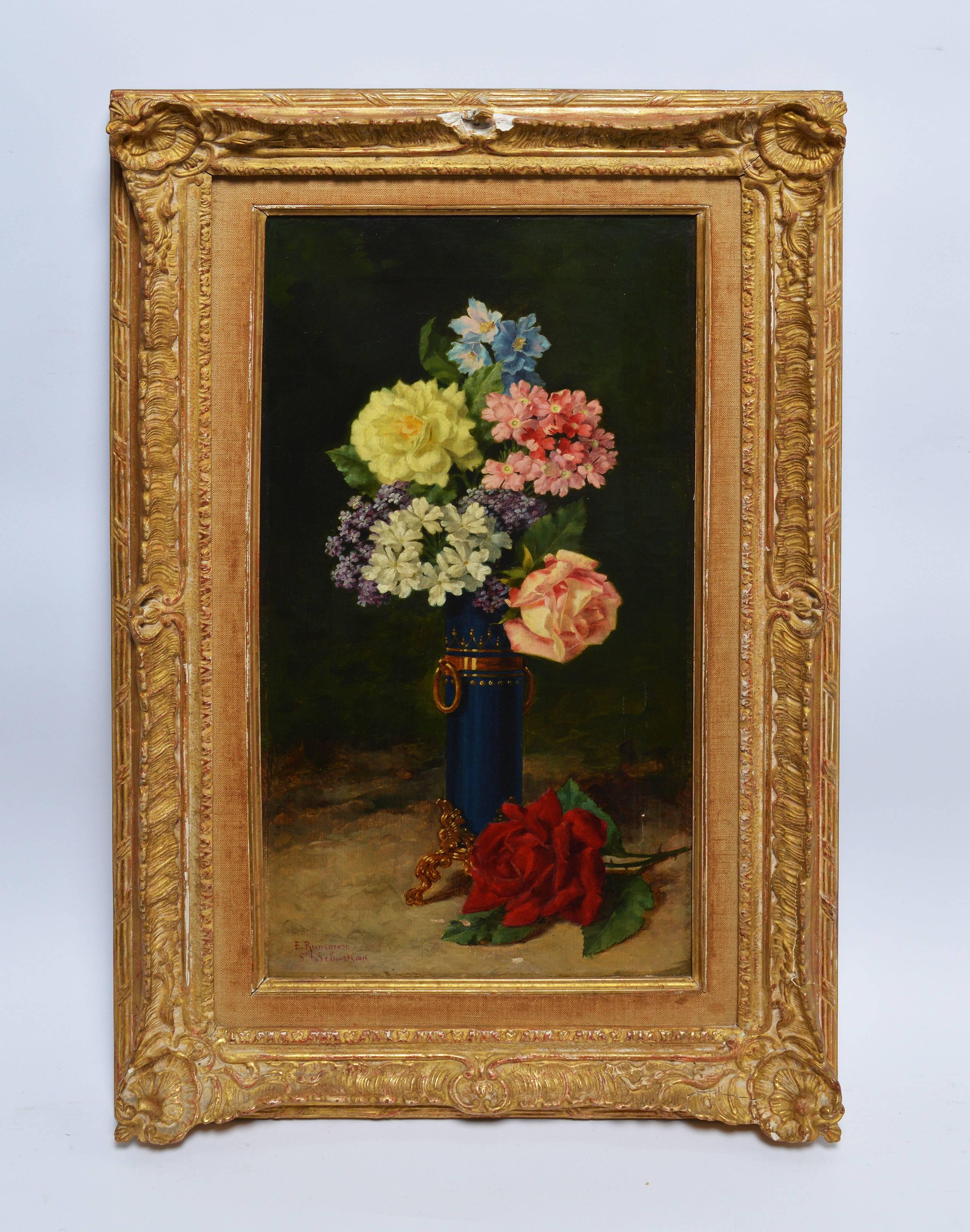 Antique Spanish Floral Still Life - Painting by Enrique Rumoroso y Valdes