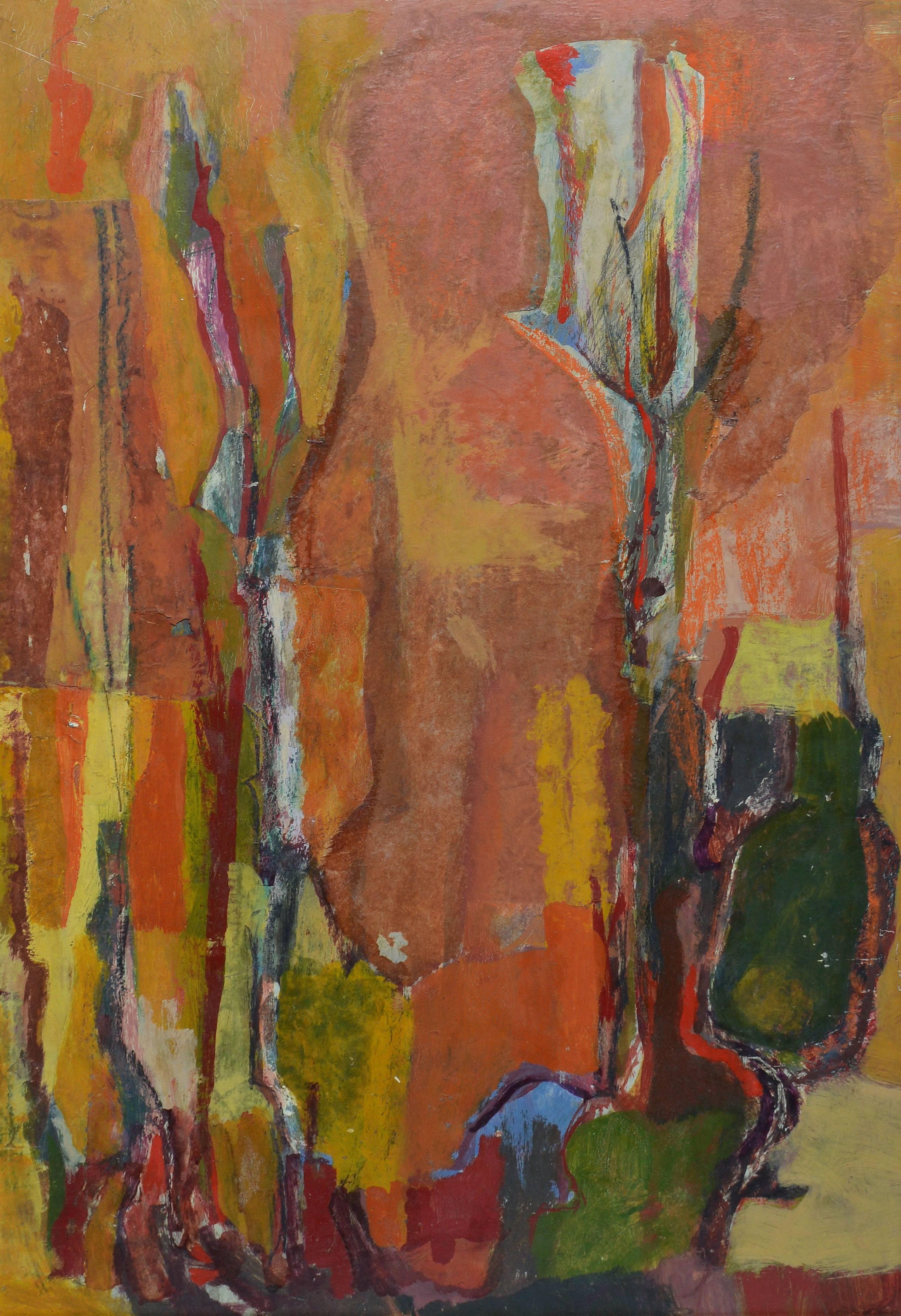 Mid Century Abstract Still Life - Brown Abstract Painting by Unknown