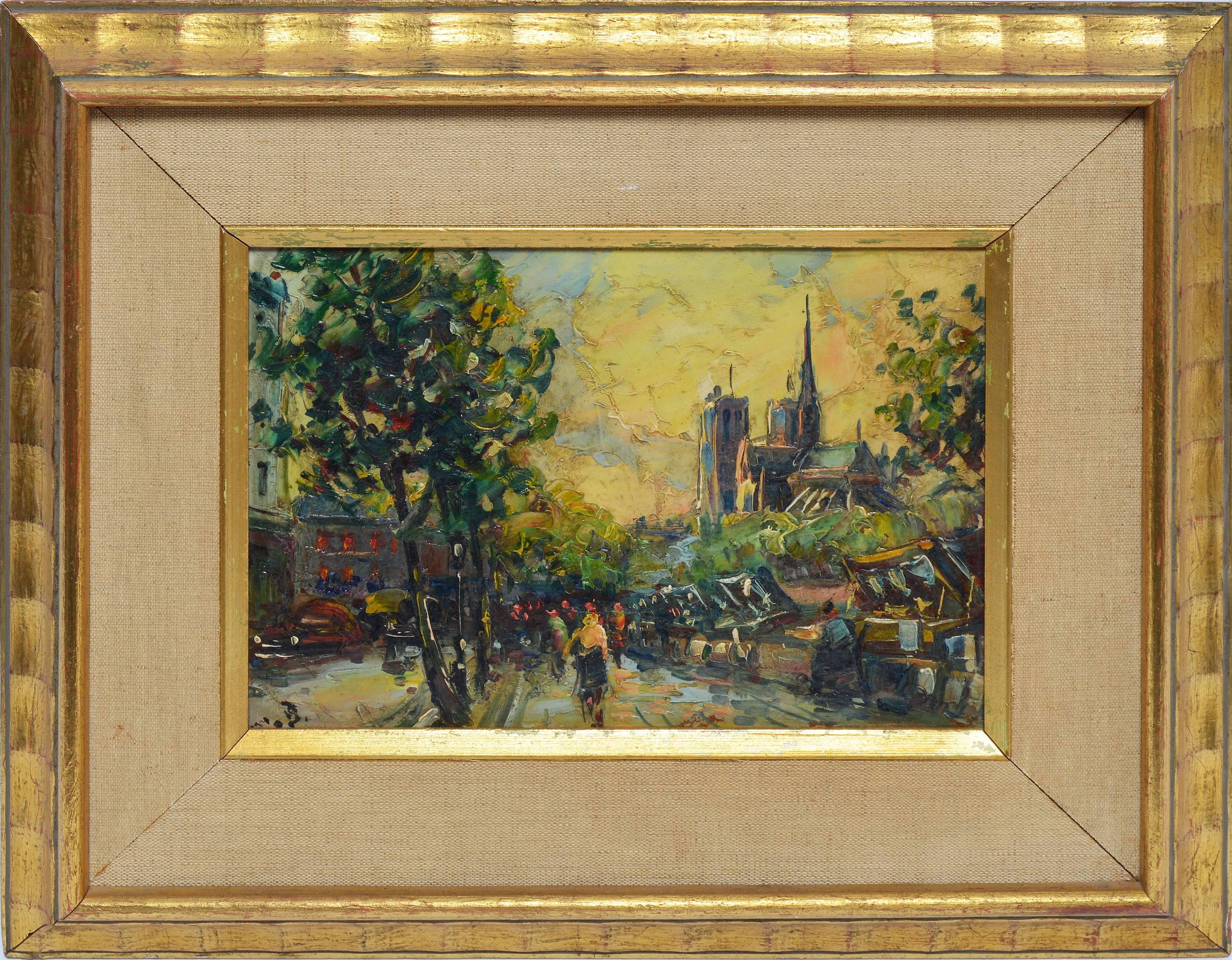 Unknown Landscape Painting - View of Paris with Notre Dame