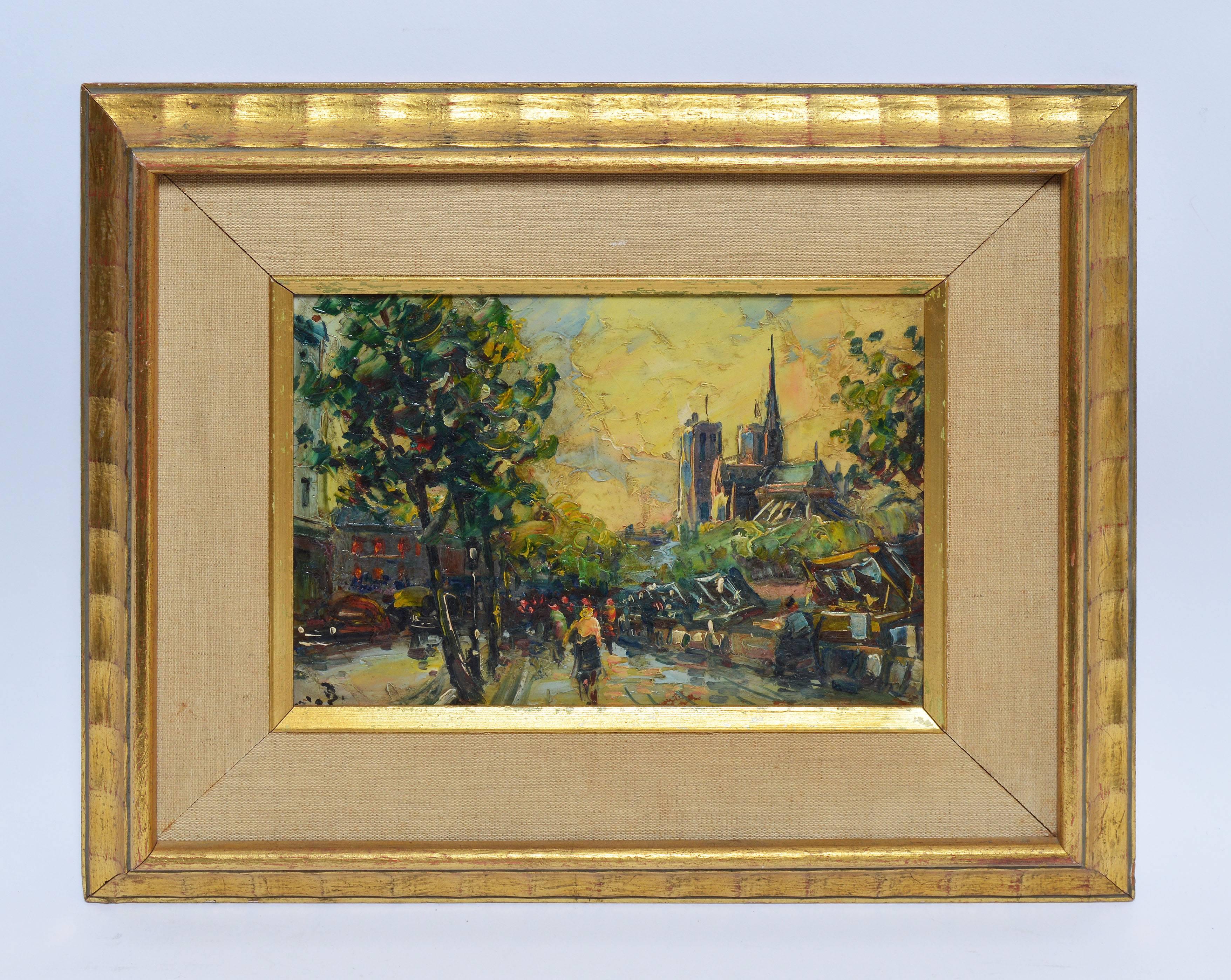 View of Paris with Notre Dame - Painting by Unknown