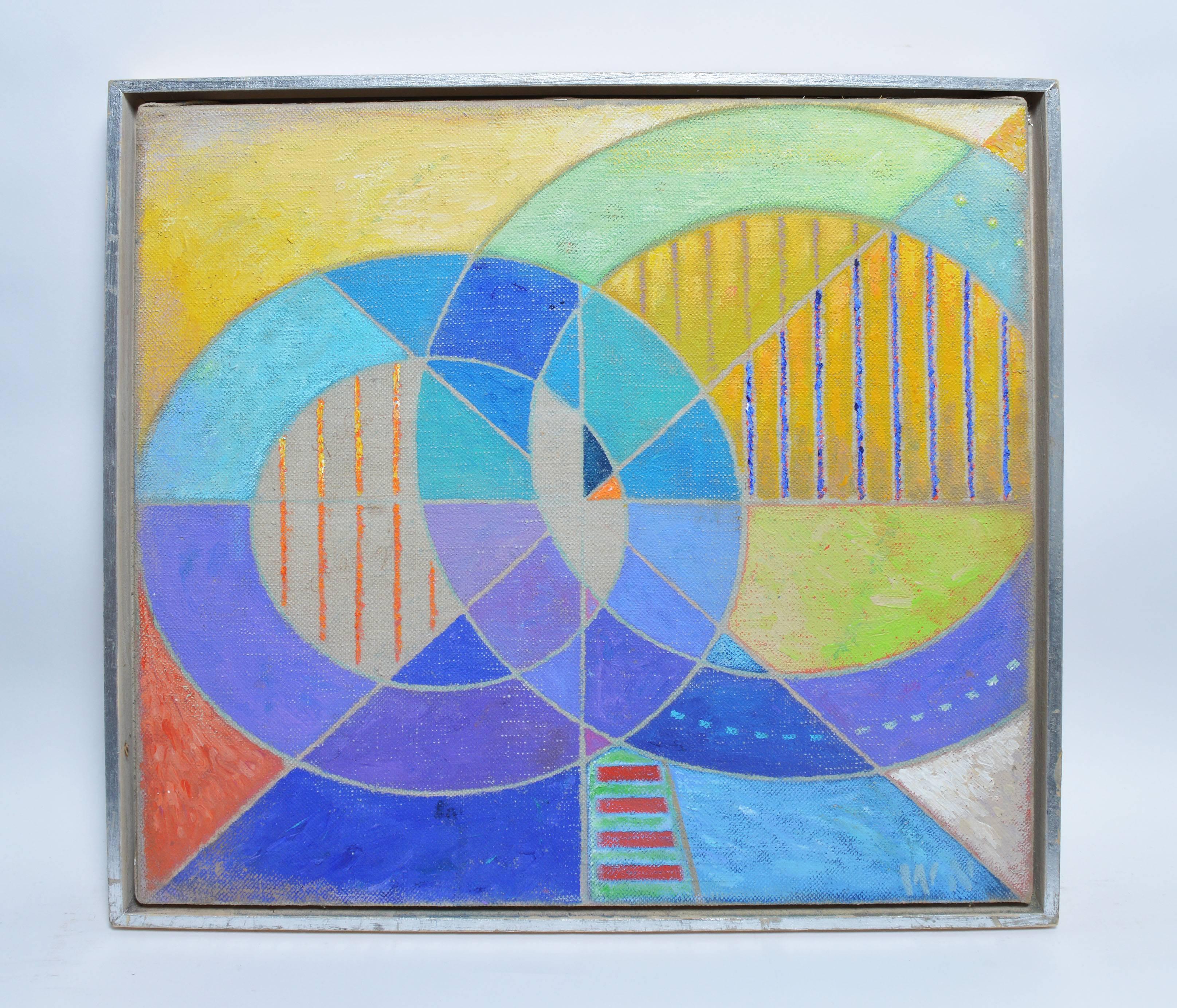 Modernist abstract painting of a Ferris Wheel by Walter Nowatka (b.1945). Oil on canvas, circa 1986. Signed lower right, 