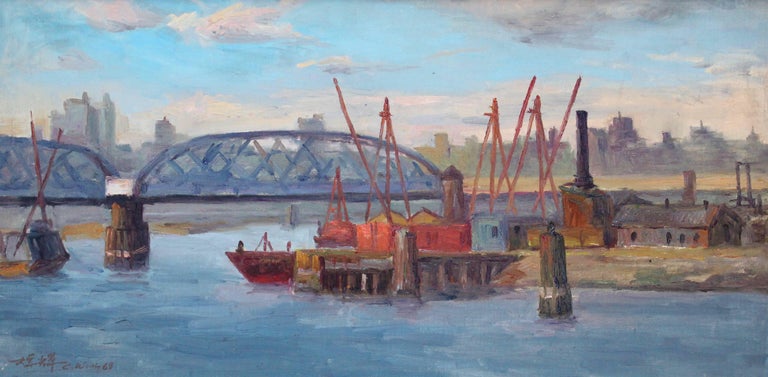 View of Willis Avenue Bridge - Painting by Chuck Fee Wong