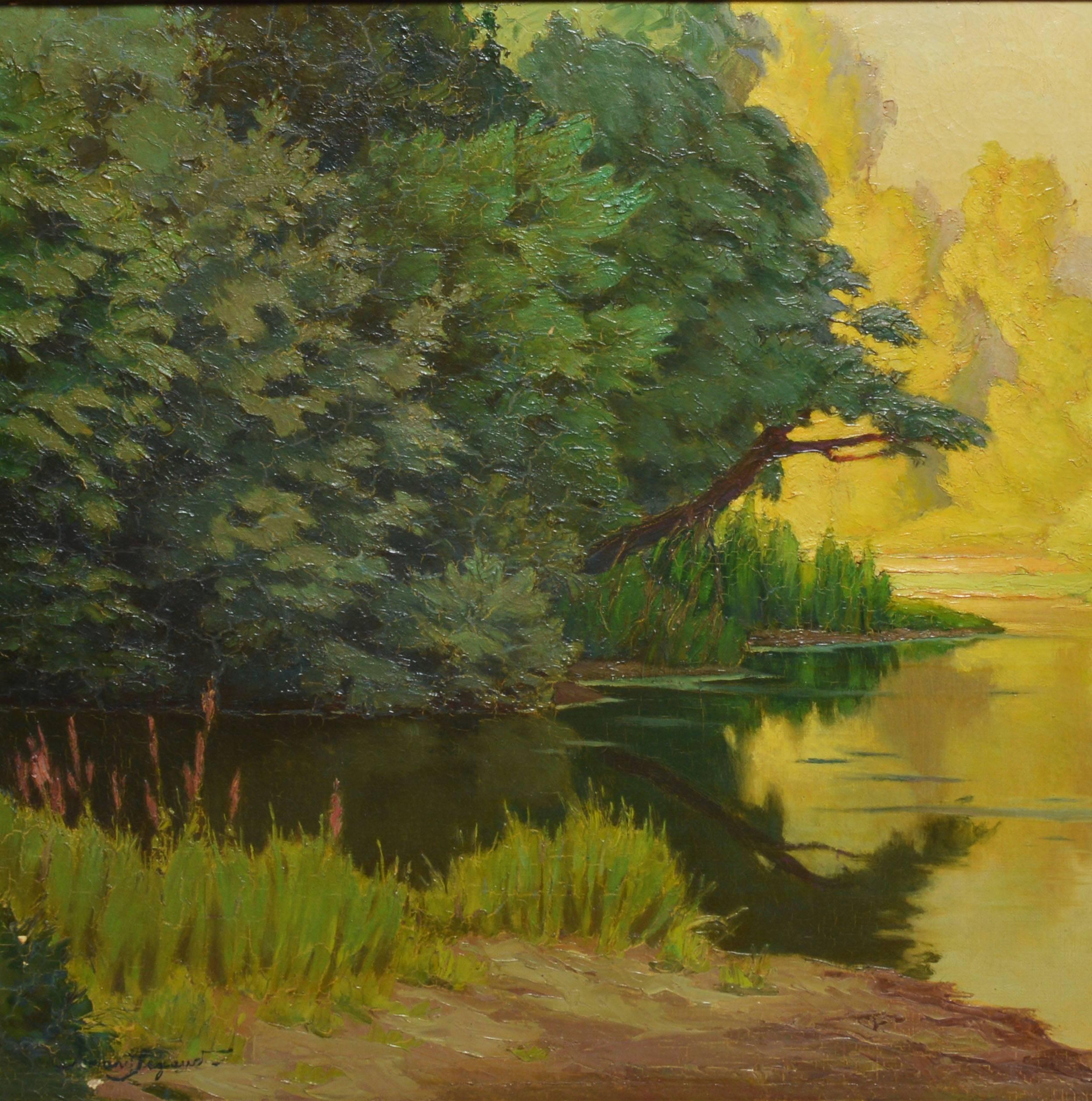 Summer on the River by Armand Segaud - Brown Landscape Painting by Armand Jean-Baptiste Segaud