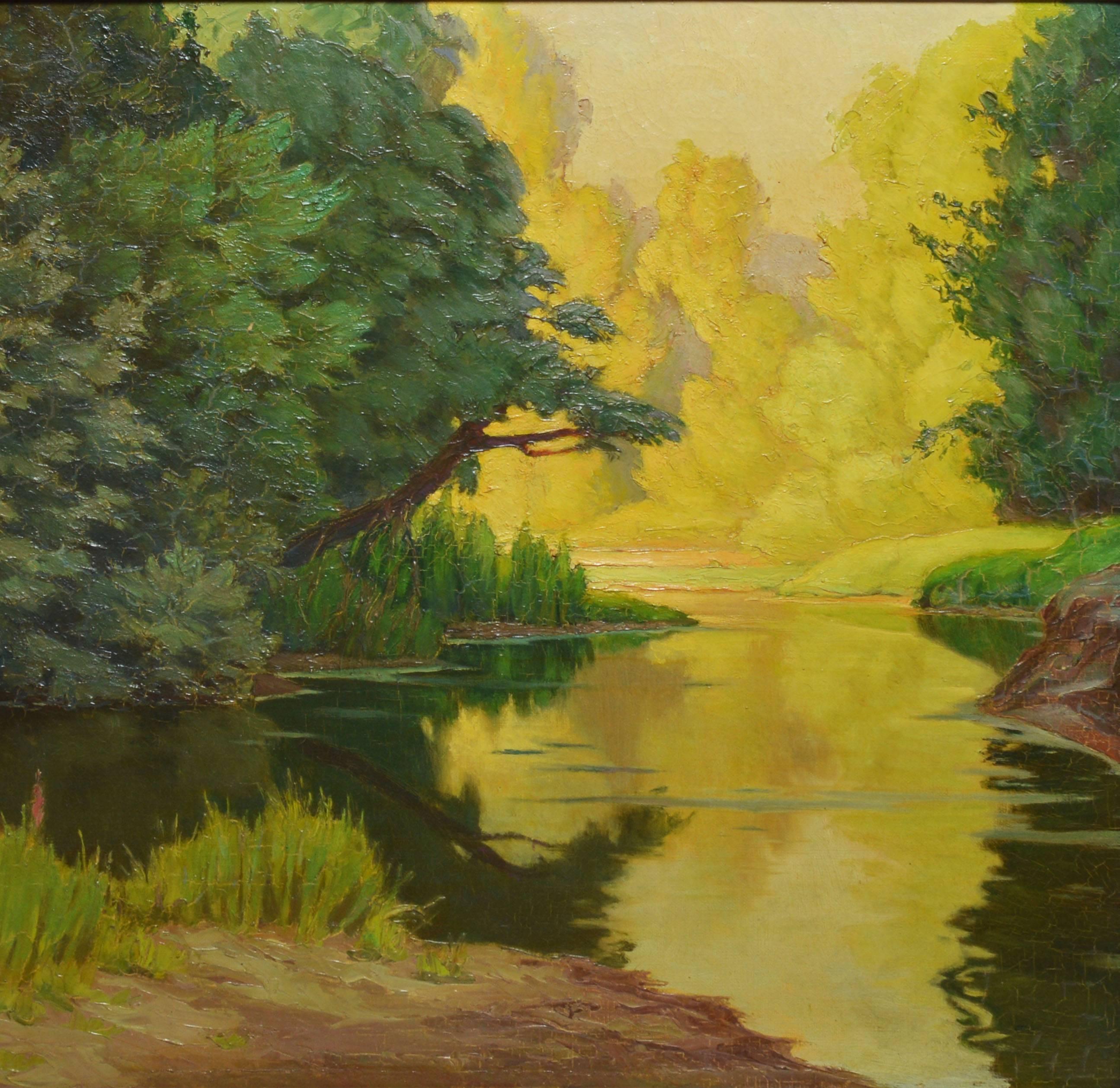 Summer on the River by Armand Segaud - Impressionist Painting by Armand Jean-Baptiste Segaud