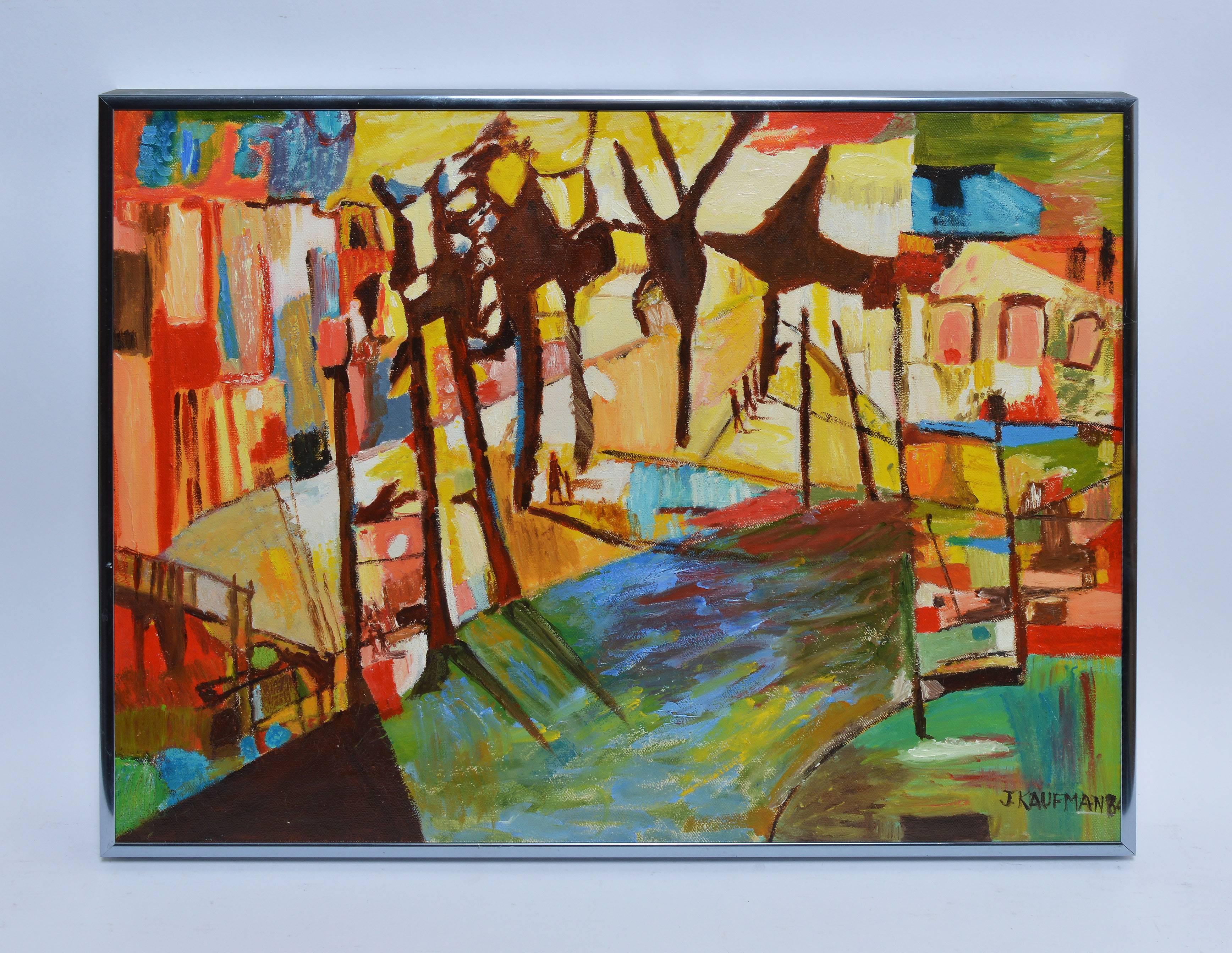 Unknown Landscape Painting - Modernist Street View signed Kaufman