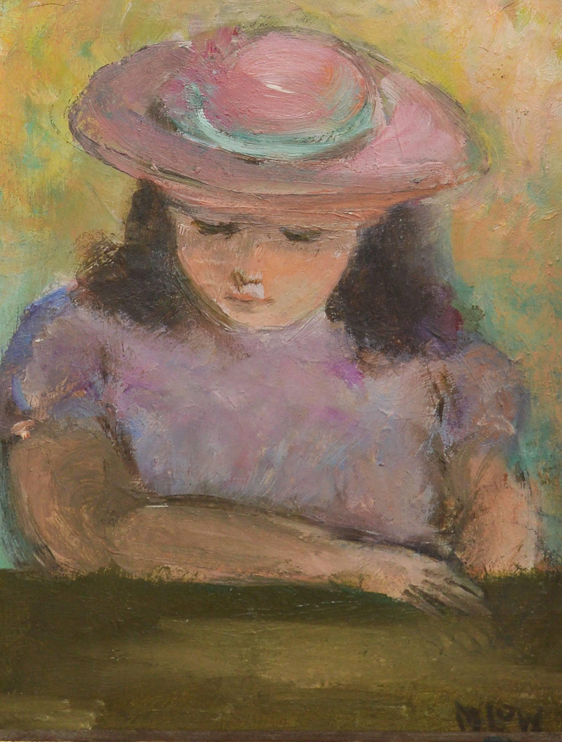 Portrait of a Young Girl Reading - Impressionist Painting by Unknown
