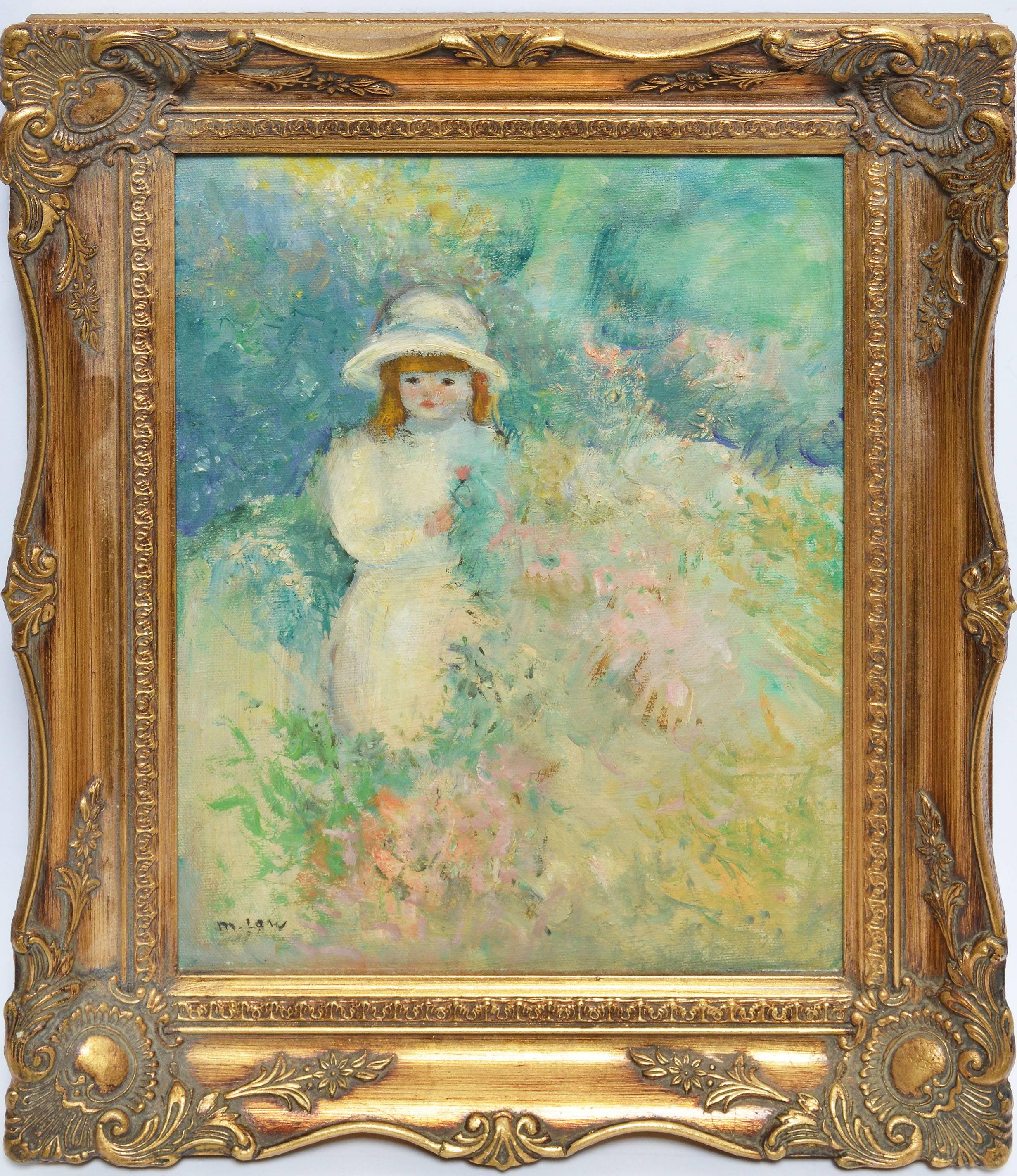 Unknown Landscape Painting - Impressionist Portrait of a Girl in Wild Flowers