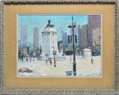 Modernist Winter Street scene from Columbus Circle New York City