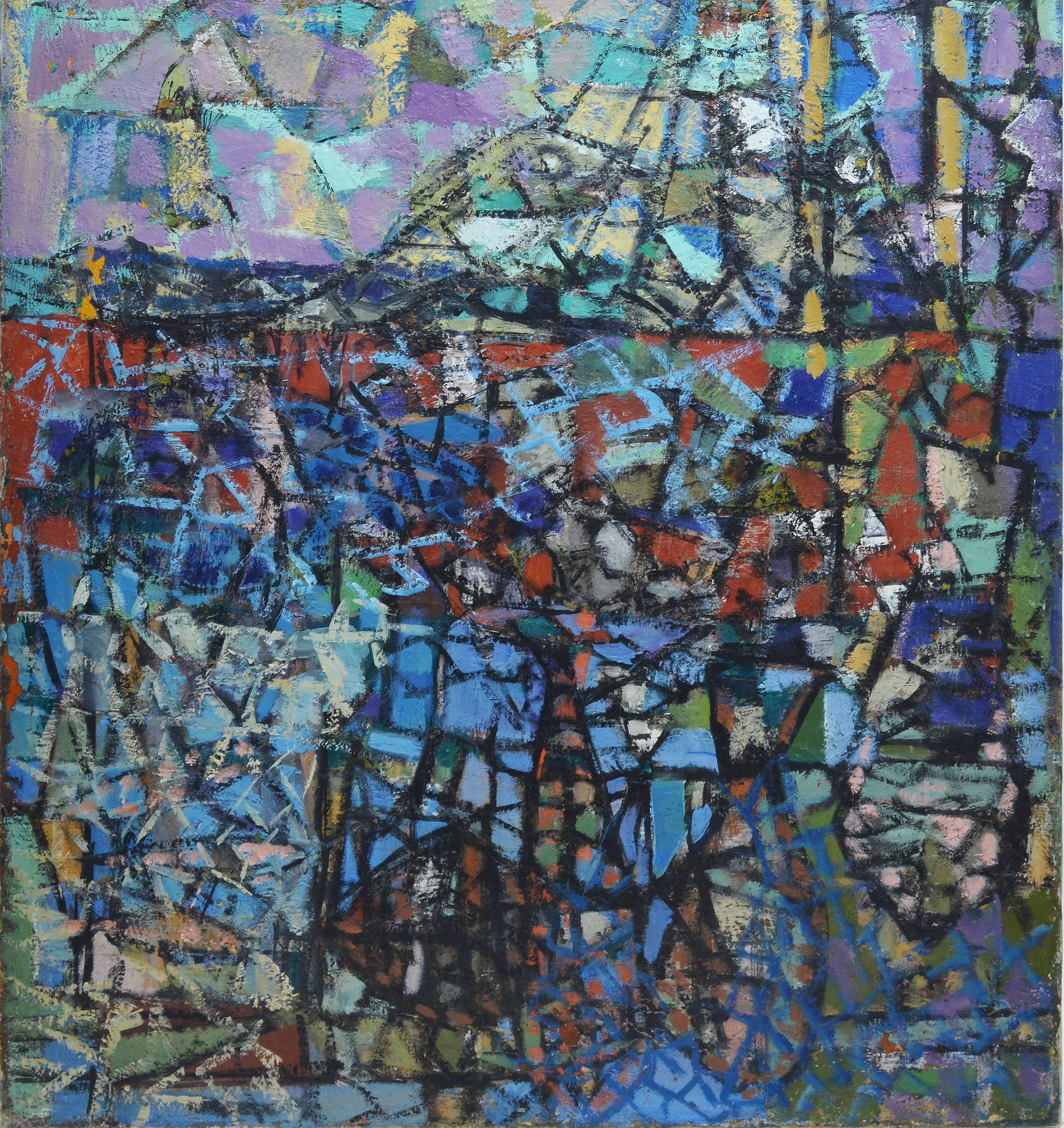 Abstract Harbor View - Gray Abstract Painting by Unknown