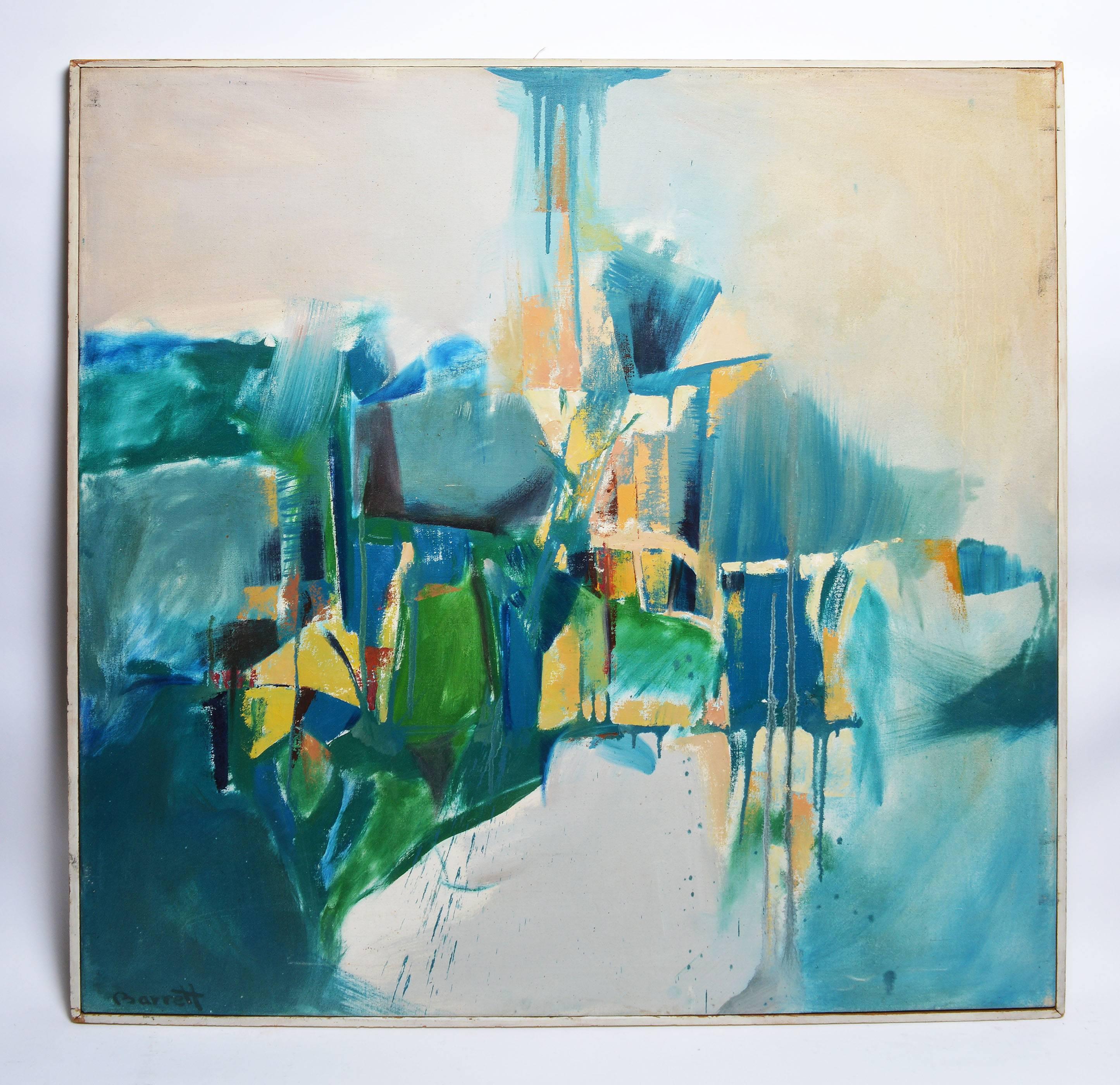Large Abstraction in Greens, Signed Barrett - Painting by Unknown