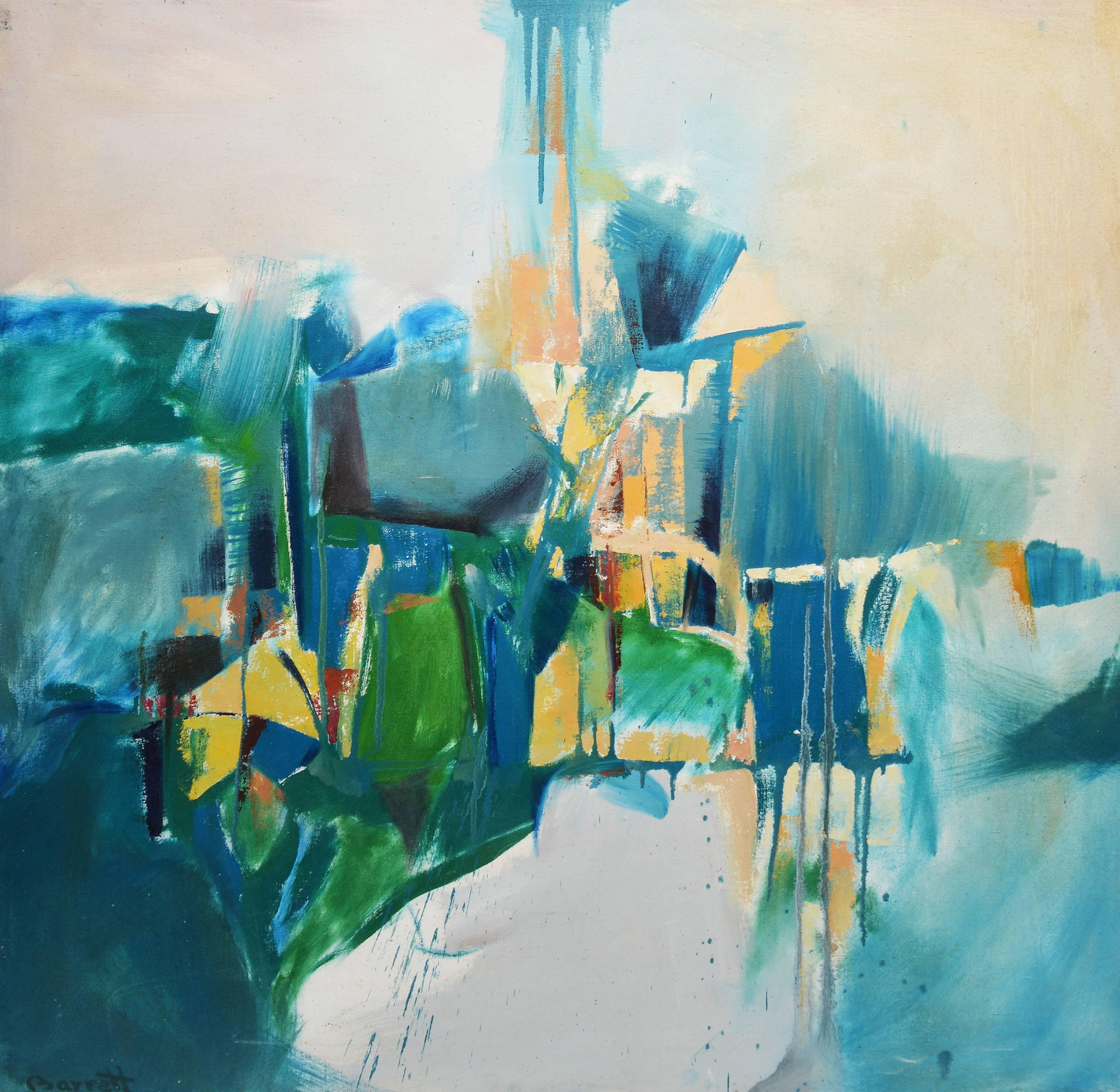 Unknown Abstract Painting - Large Abstraction in Greens, Signed Barrett