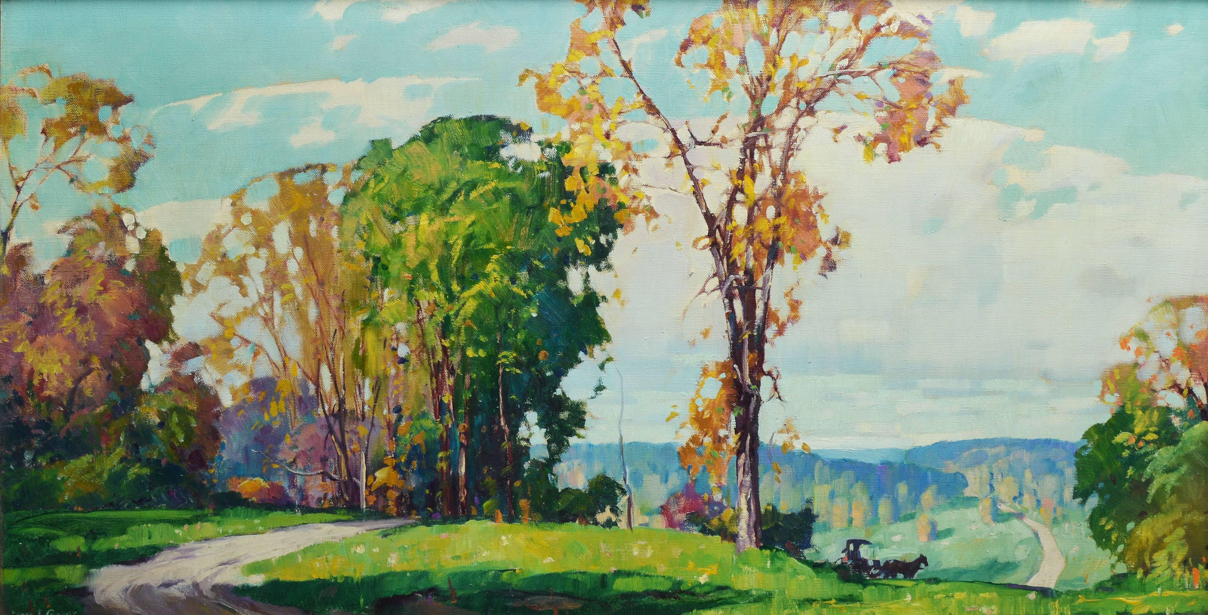 The Open Road, Impressionist Landscape by Edward Grigware - Brown Landscape Painting by Edward T. Grigware