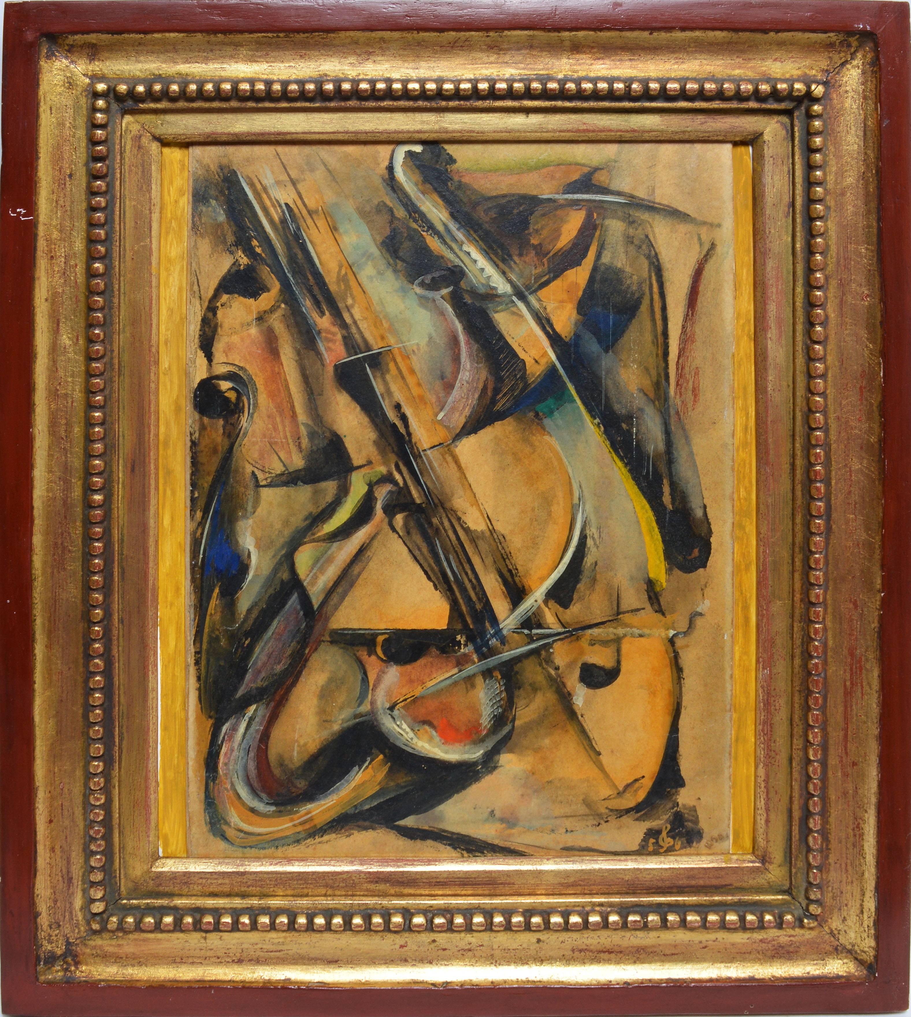 Unknown Still-Life Painting - Cubist Still Life with Violin