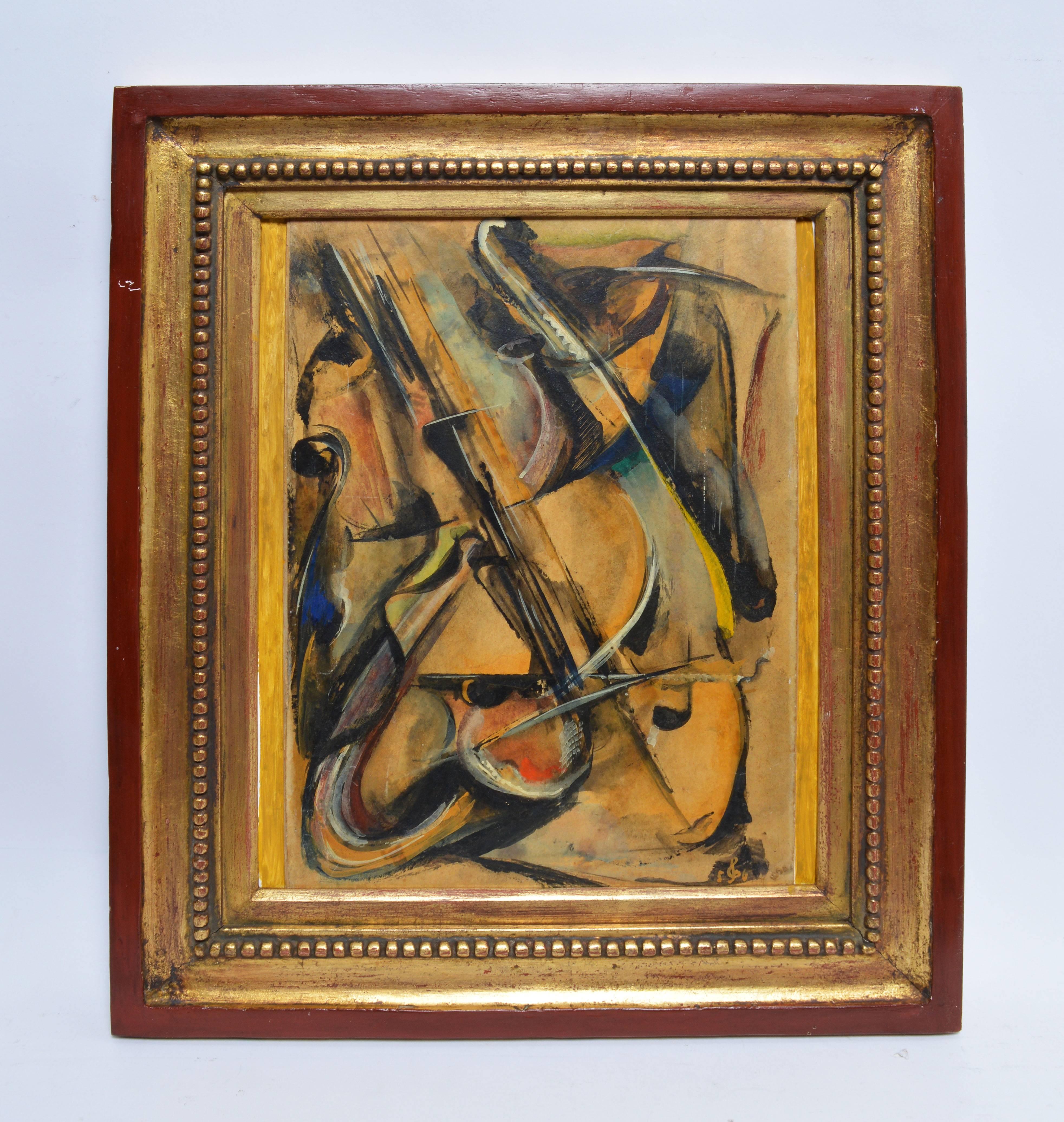 Cubist Still Life with Violin - Painting by Unknown
