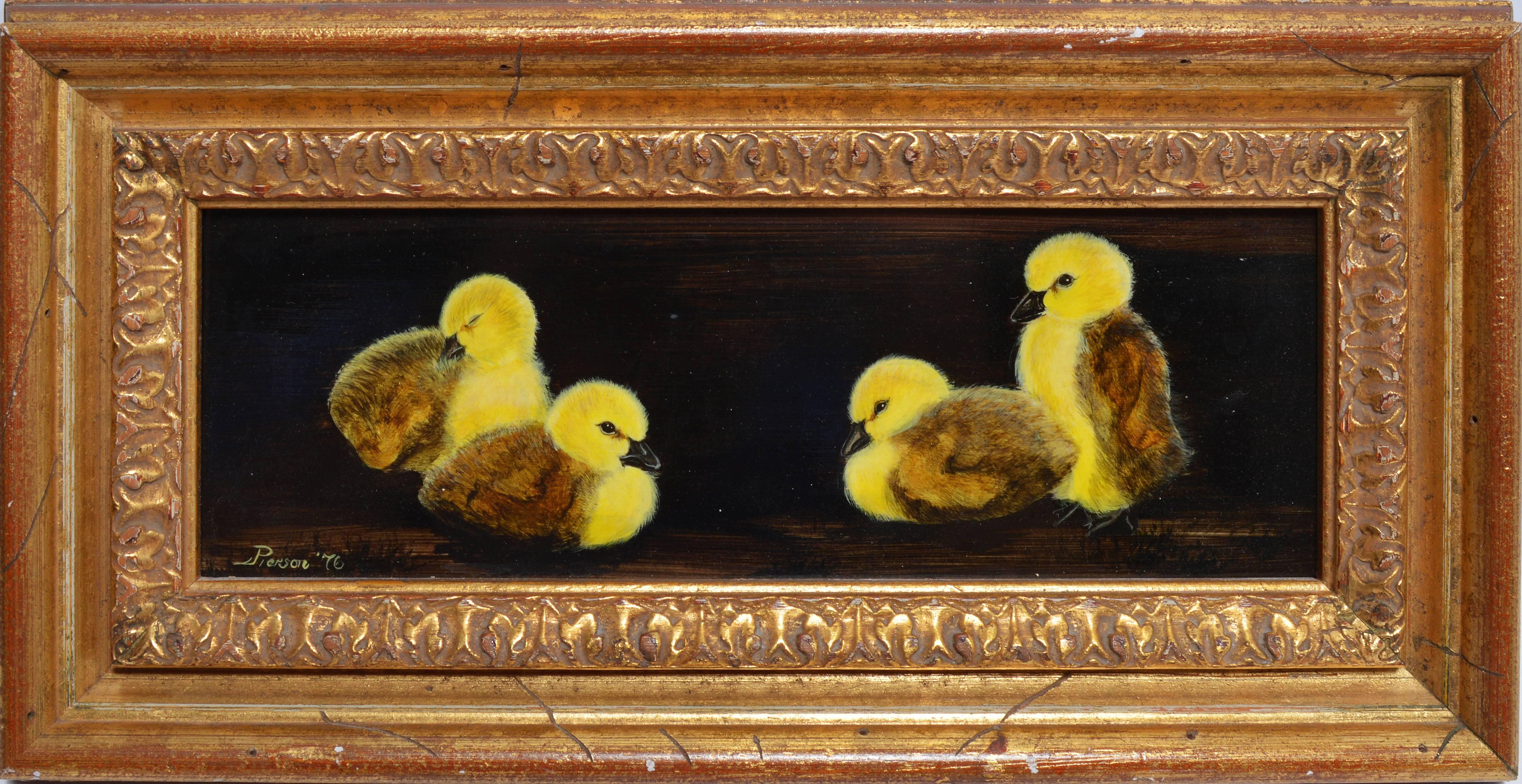 Unknown Animal Painting - Realist Portrait of Chicks