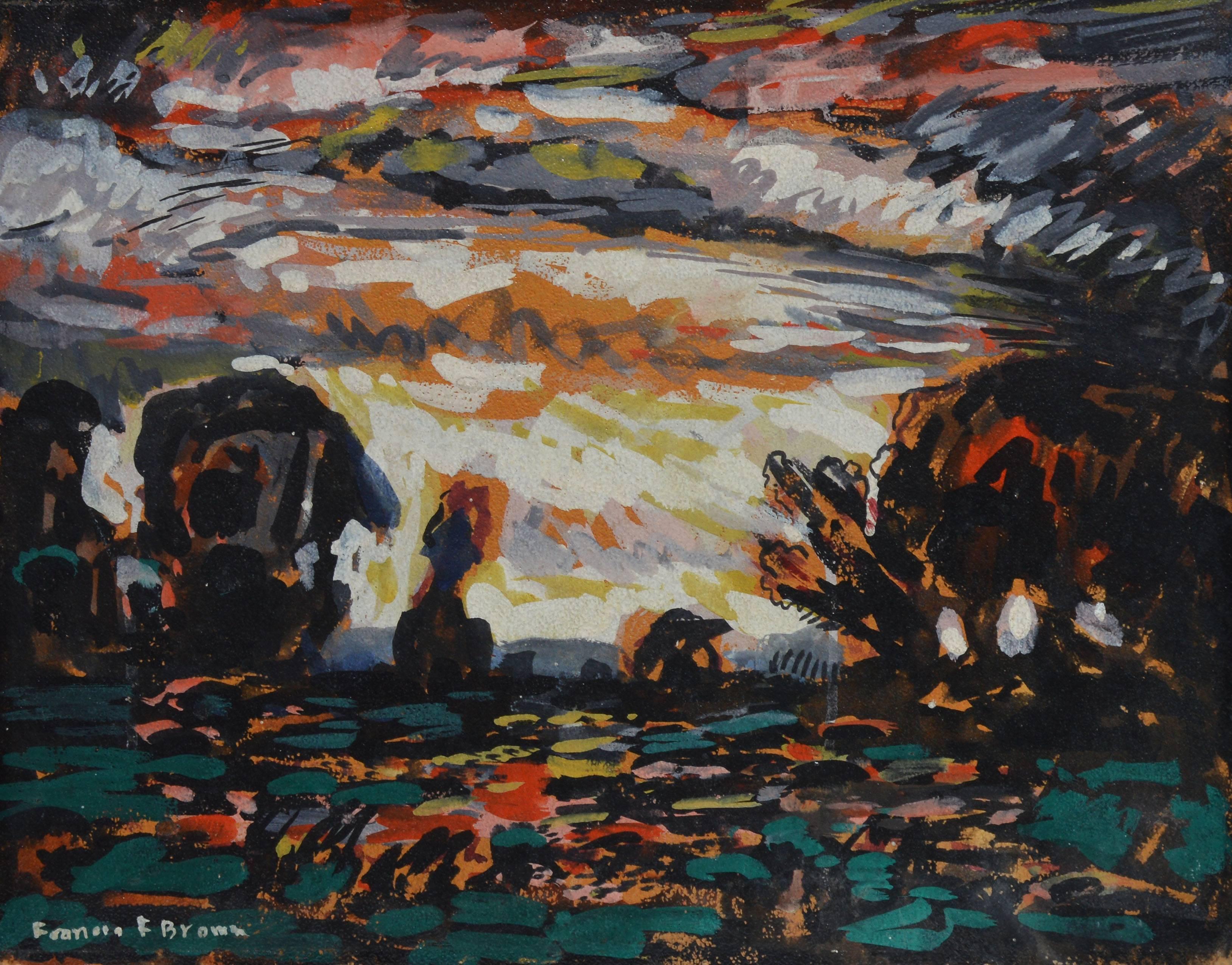 Modernist Stormy Landscape by Francis Focer Brown - Black Landscape Painting by Francis Brown