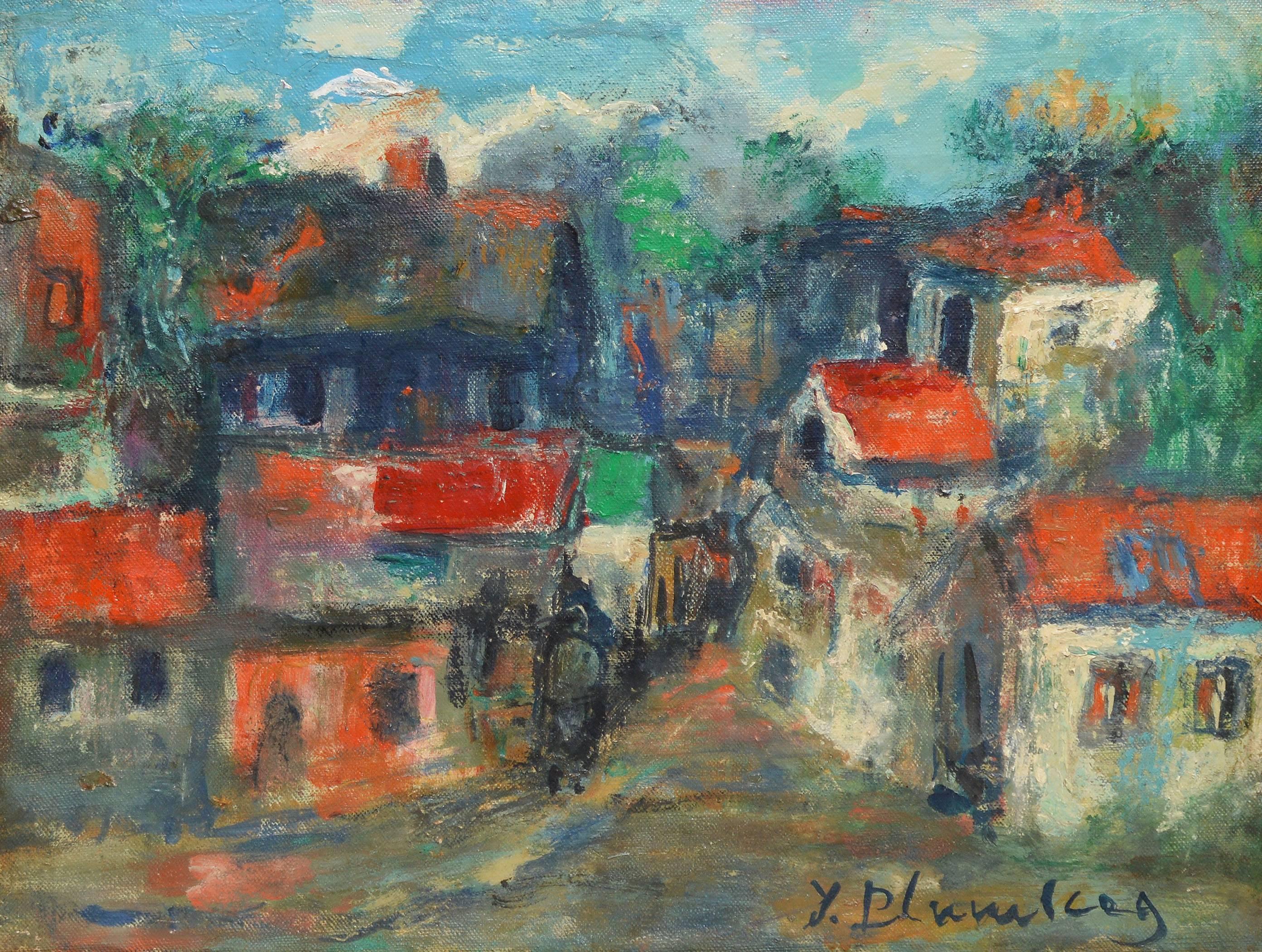 French Modern Cityscape - Brown Landscape Painting by Unknown