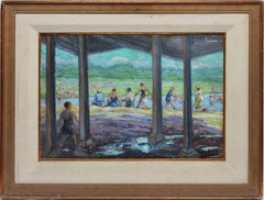 Ashcan School Summer Beach Day Original Antique Impressionist Oil Painting