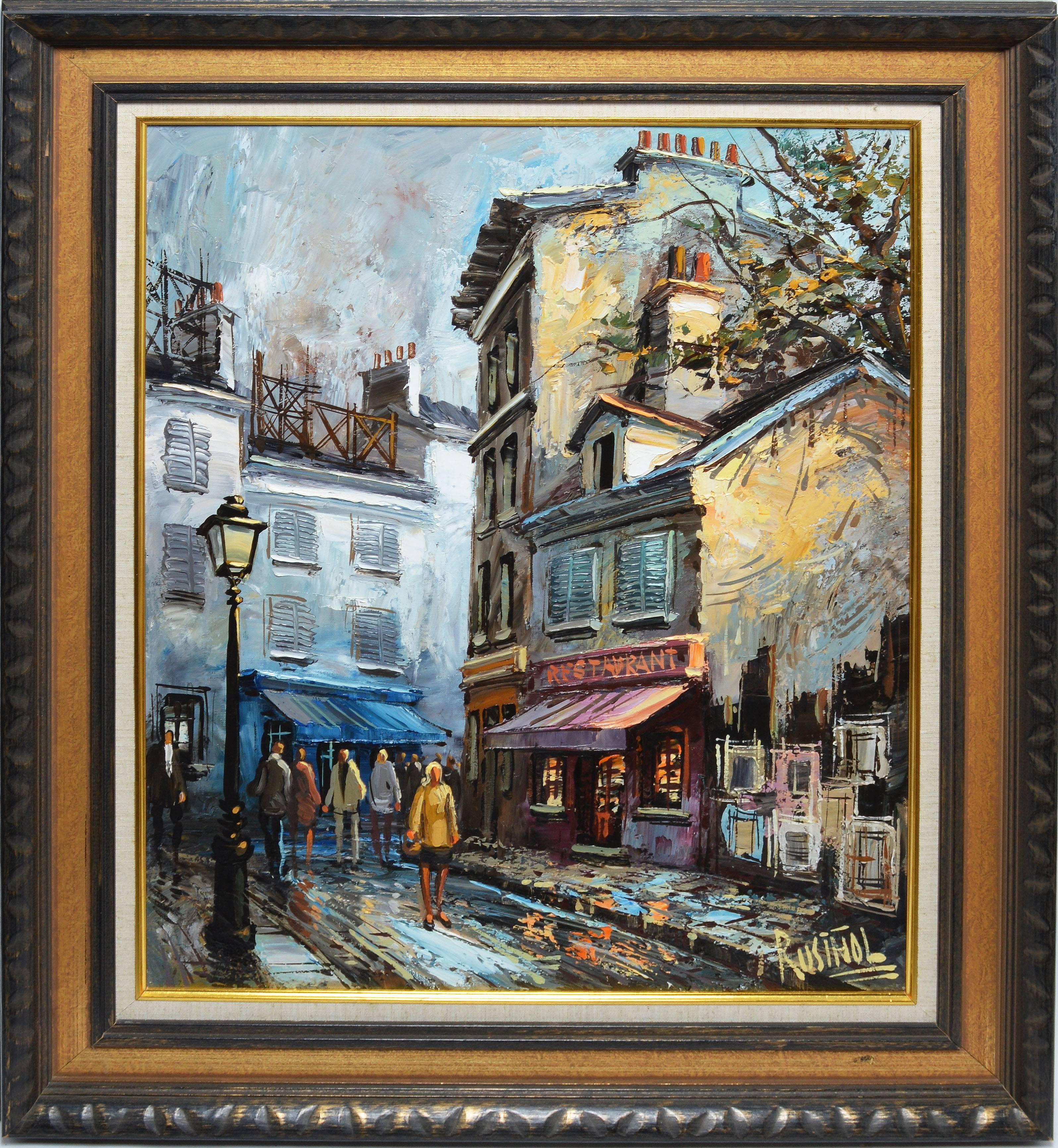Unknown Landscape Painting - Paris Street View signed Rusinol