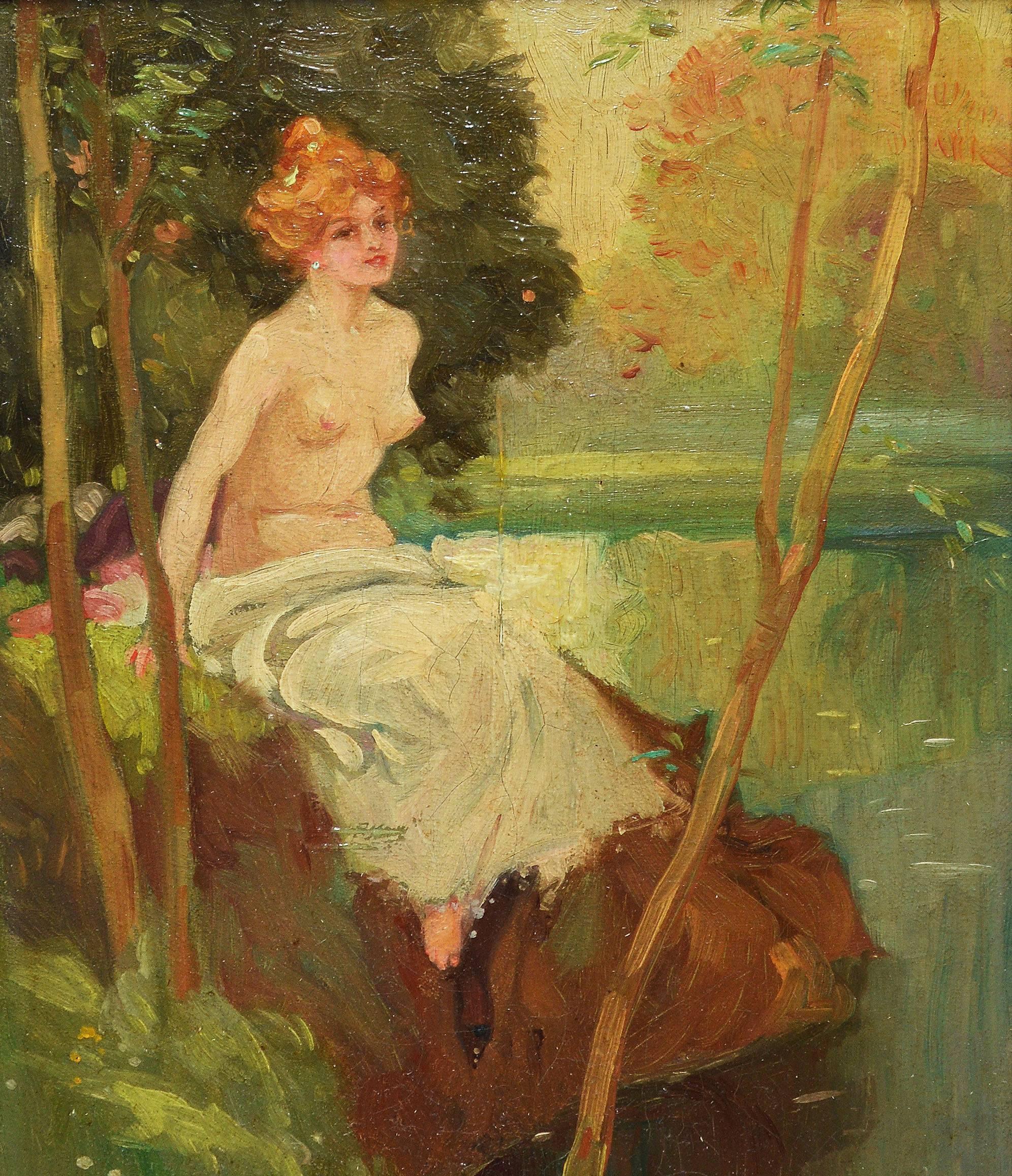 Nude in a Forest - Brown Nude Painting by Unknown