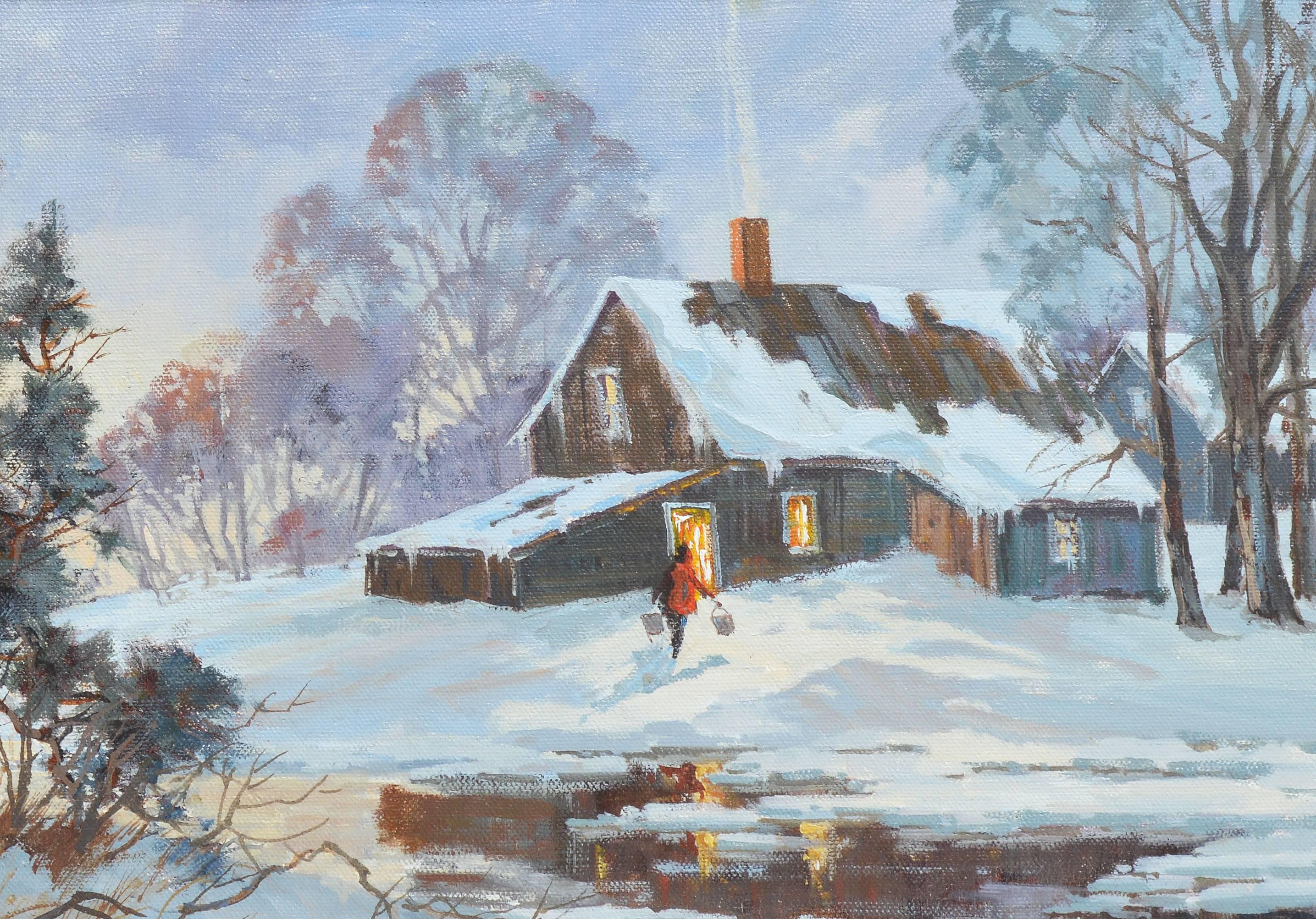 Winter Cabin Landscape - Impressionist Painting by Helen Sharp Potter