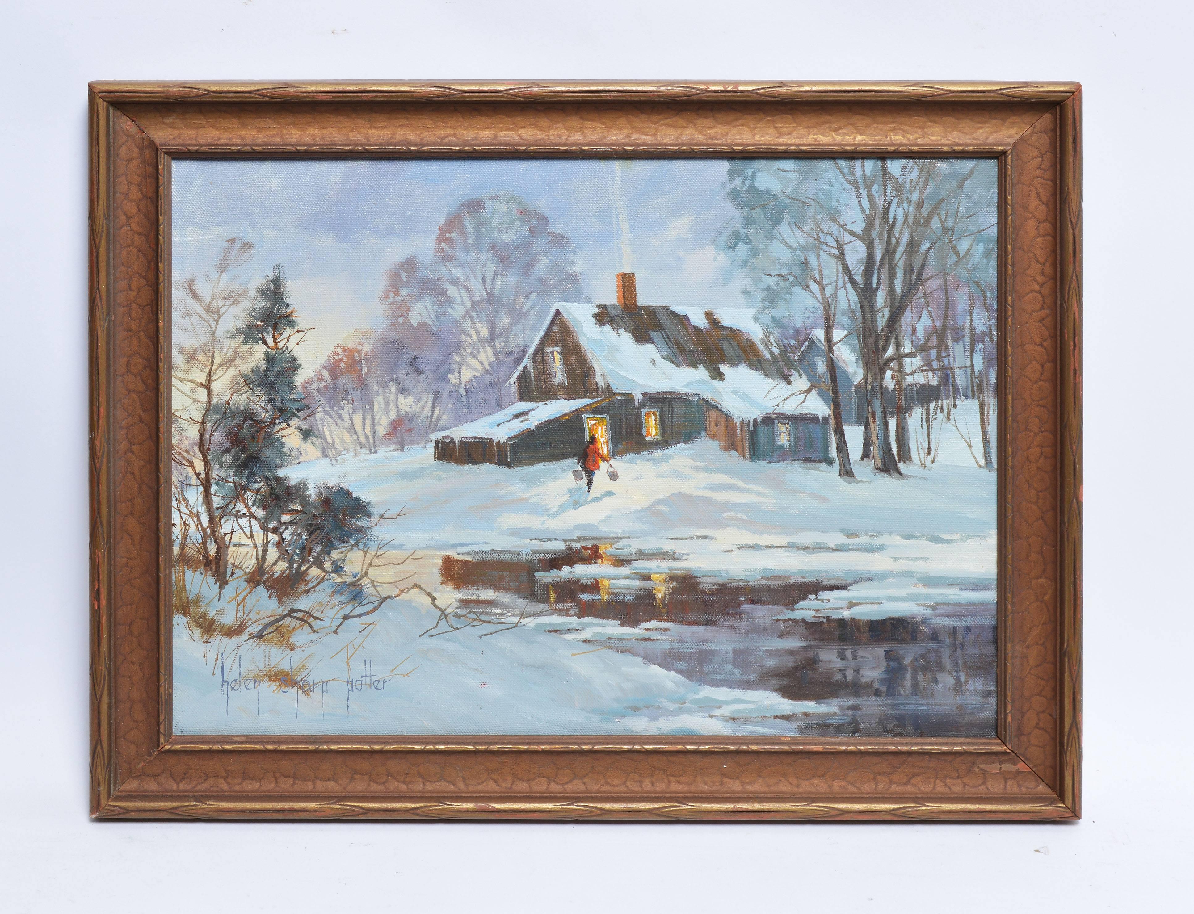 Winter Cabin Landscape - Painting by Helen Sharp Potter