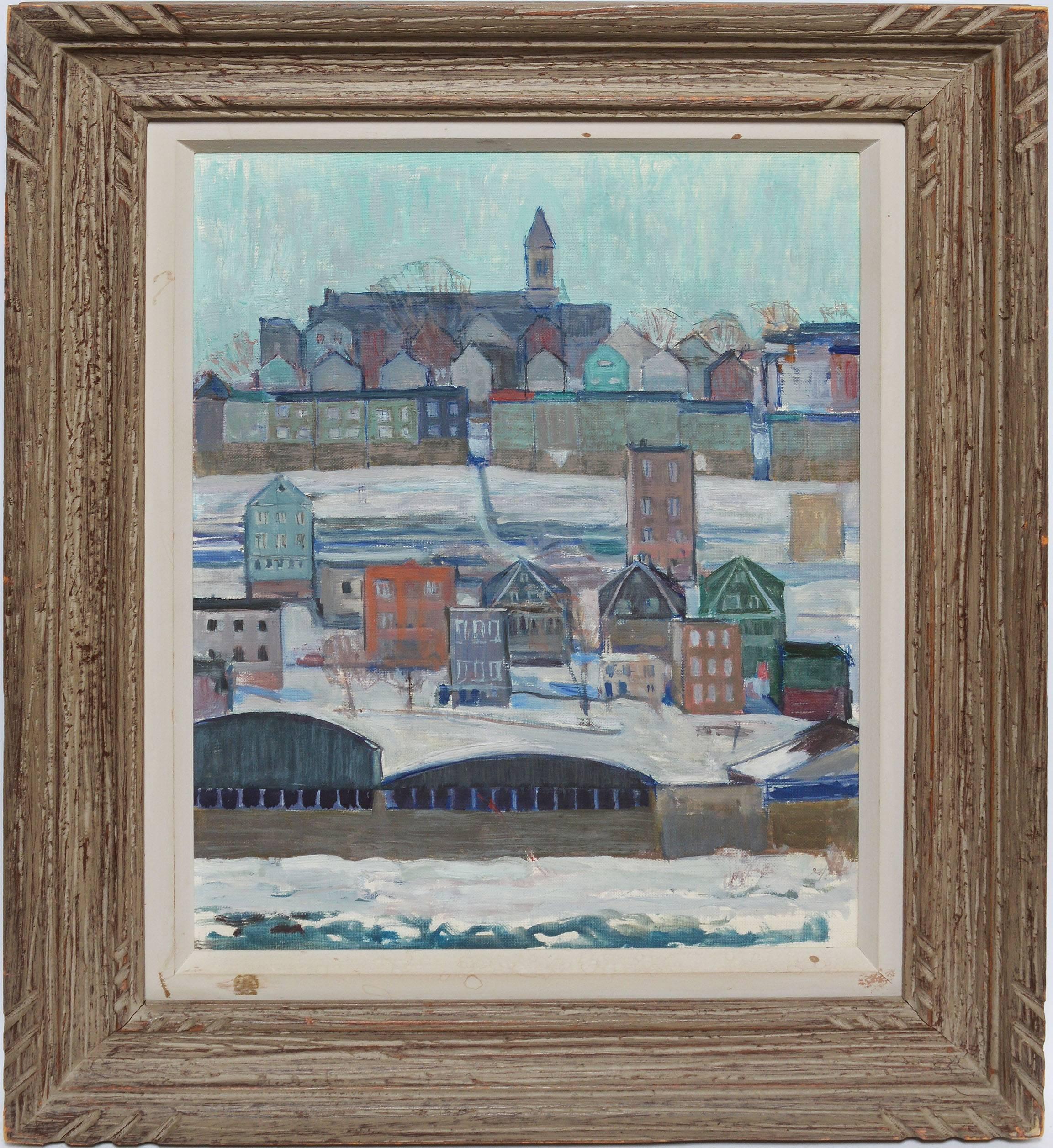 Unknown Landscape Painting - Modernist Winter Cityscape