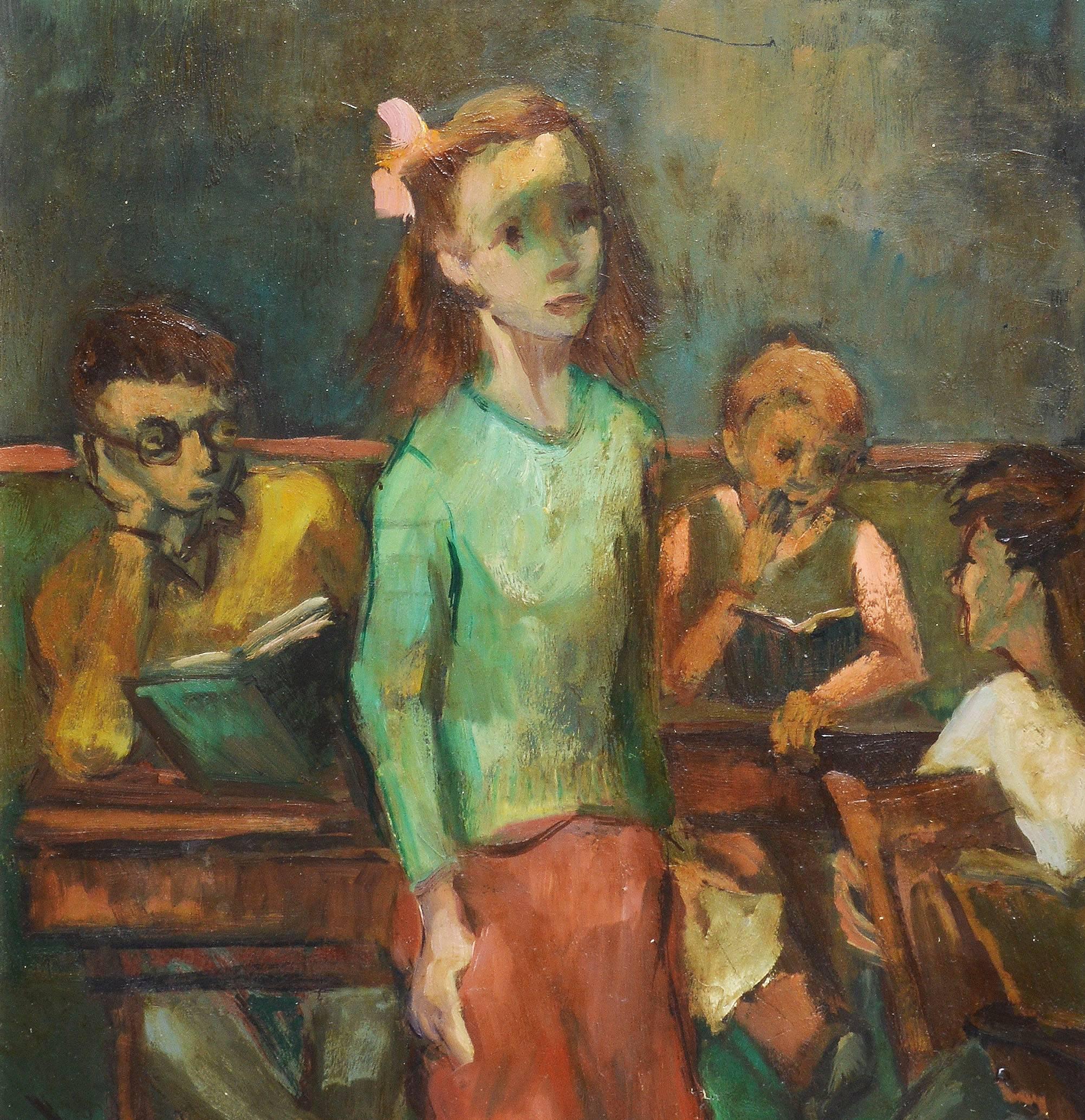 In the Classroom, American School Portrait - Modern Painting by Helen Silver