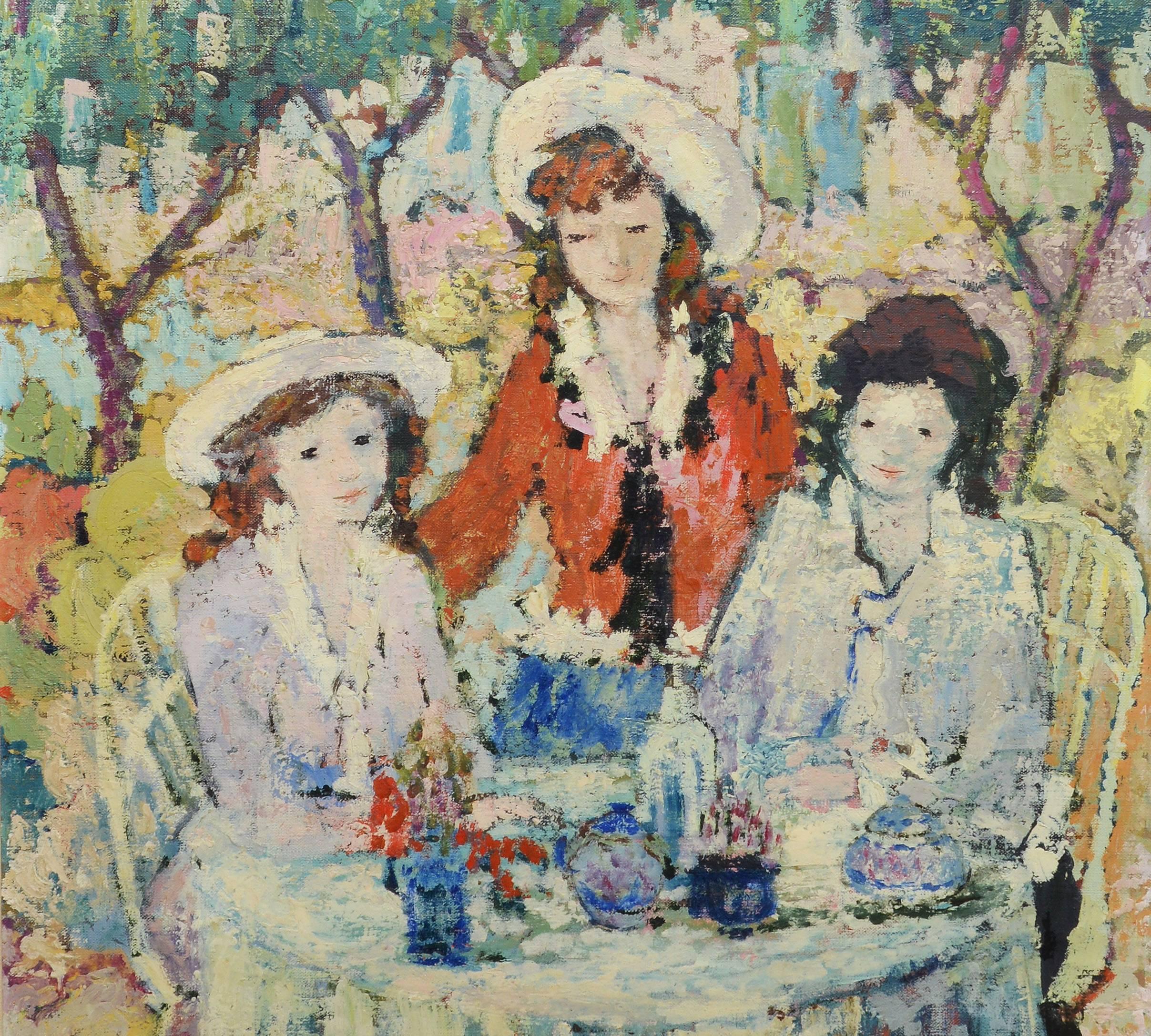 Paris School Portrait of Three Woman at Lunch - Brown Portrait Painting by Unknown
