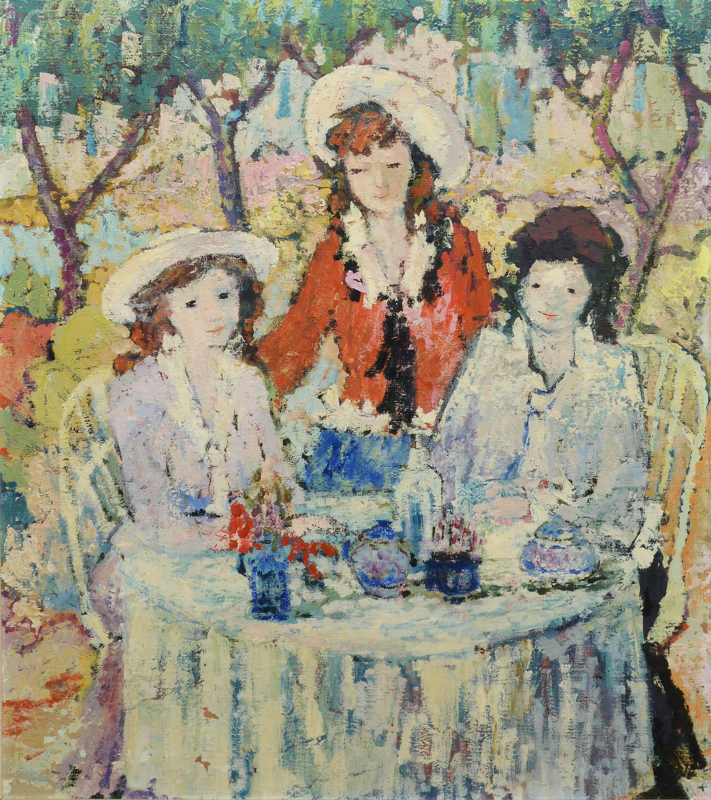 Paris School Portrait of Three Woman at Lunch - Modern Painting by Unknown