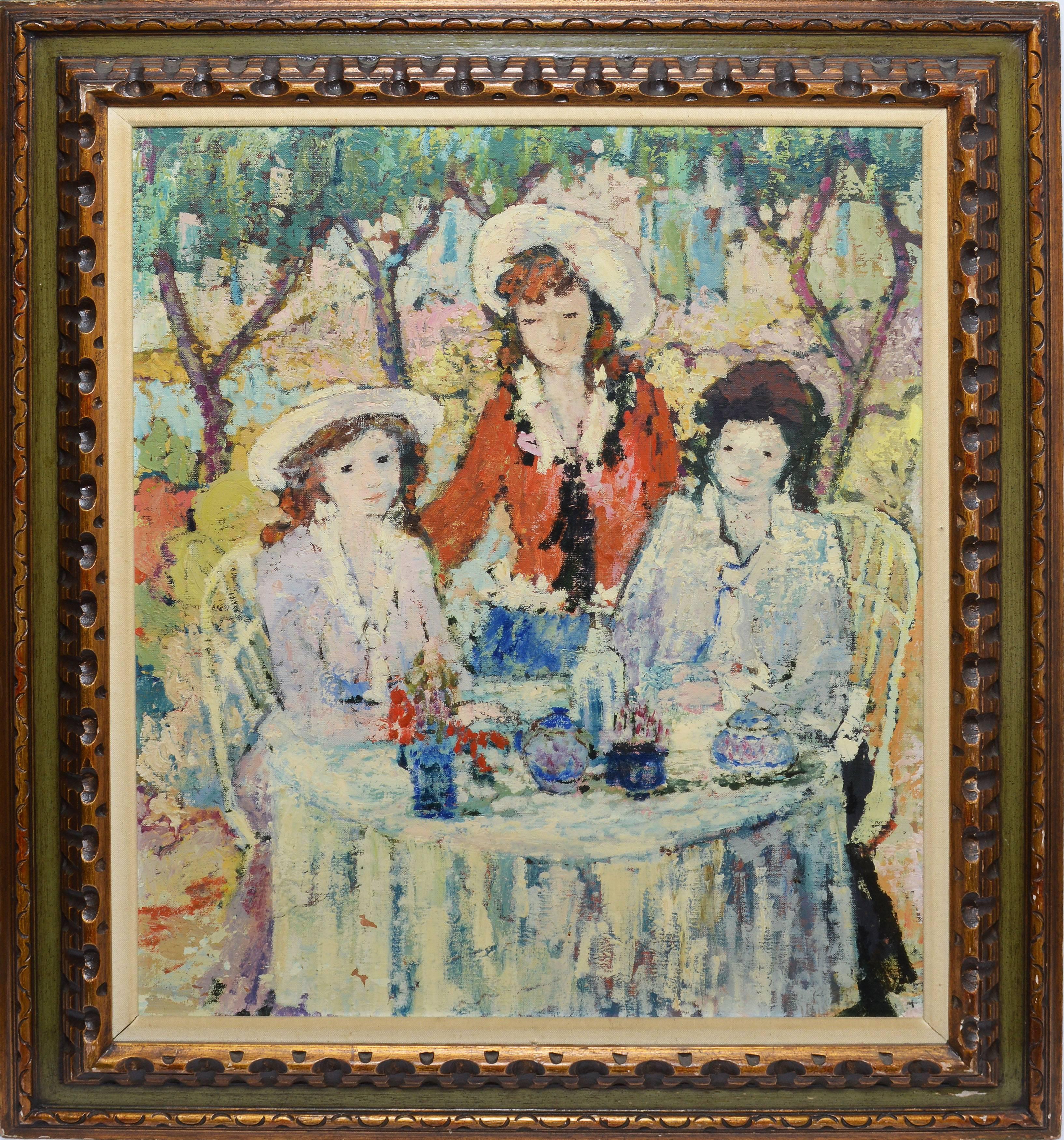 Unknown Portrait Painting - Paris School Portrait of Three Woman at Lunch