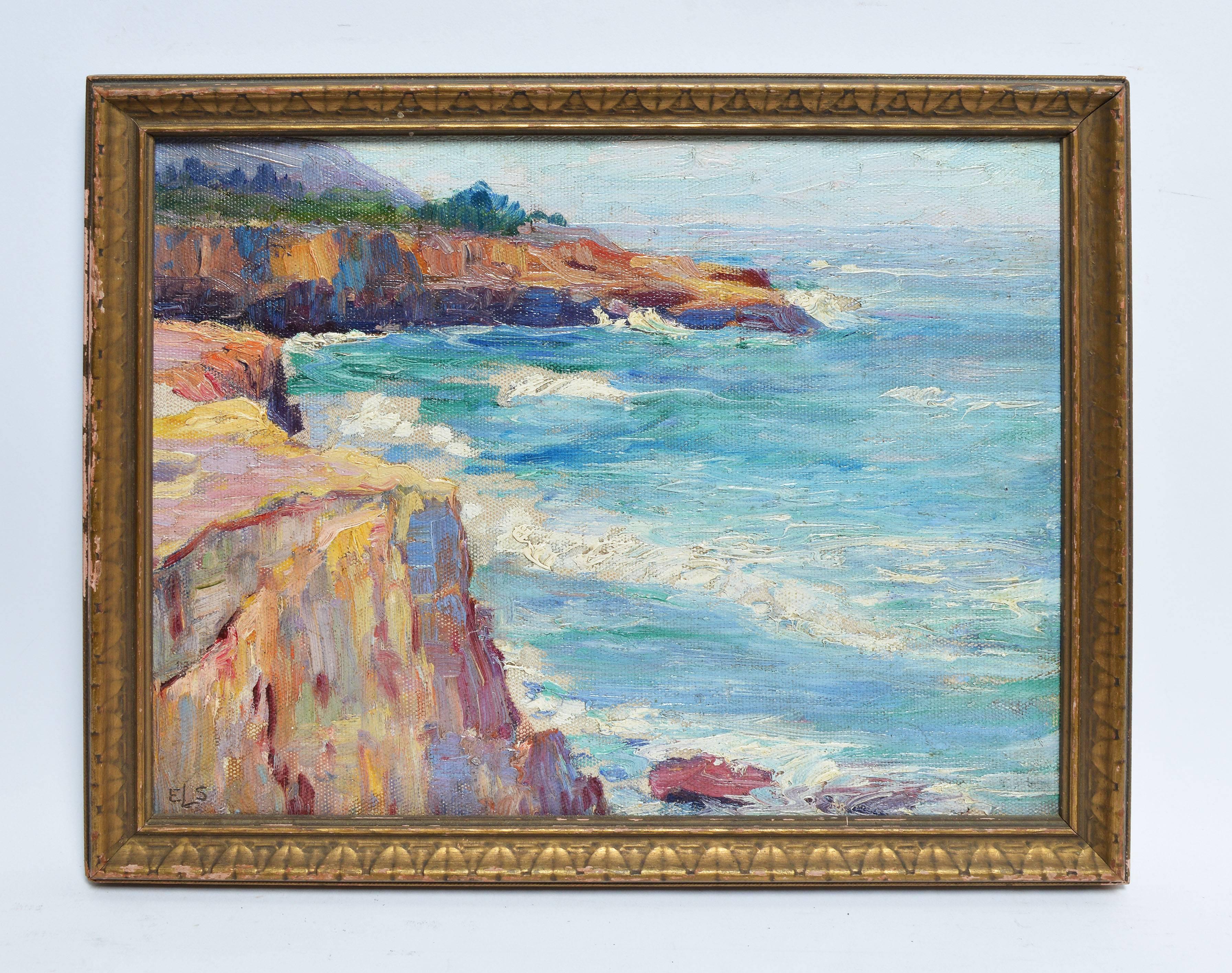 Crashing Waves at Point Loma Cliffs San Diego California - Painting by Unknown