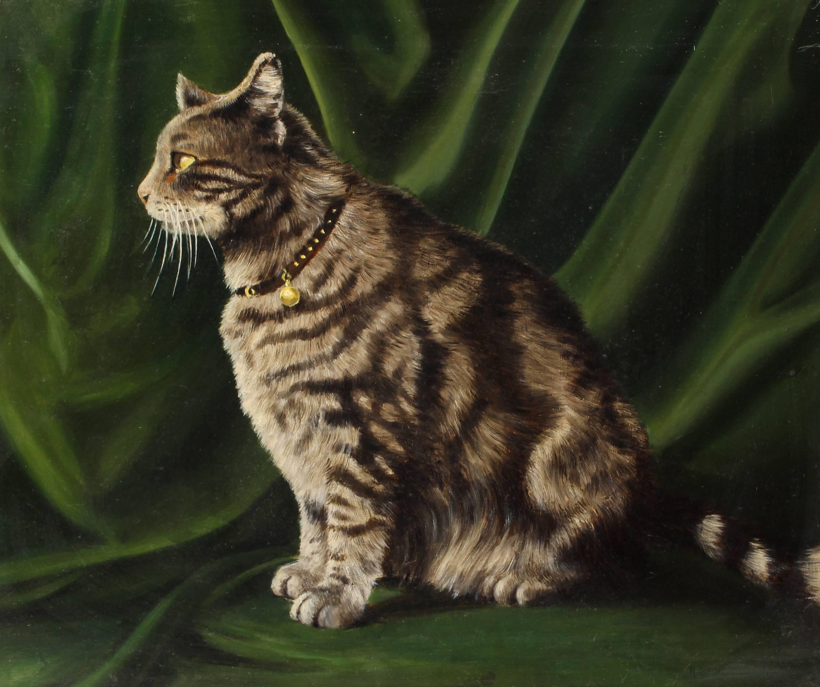 Unknown Animal Painting - Portrait of a Striped Cat