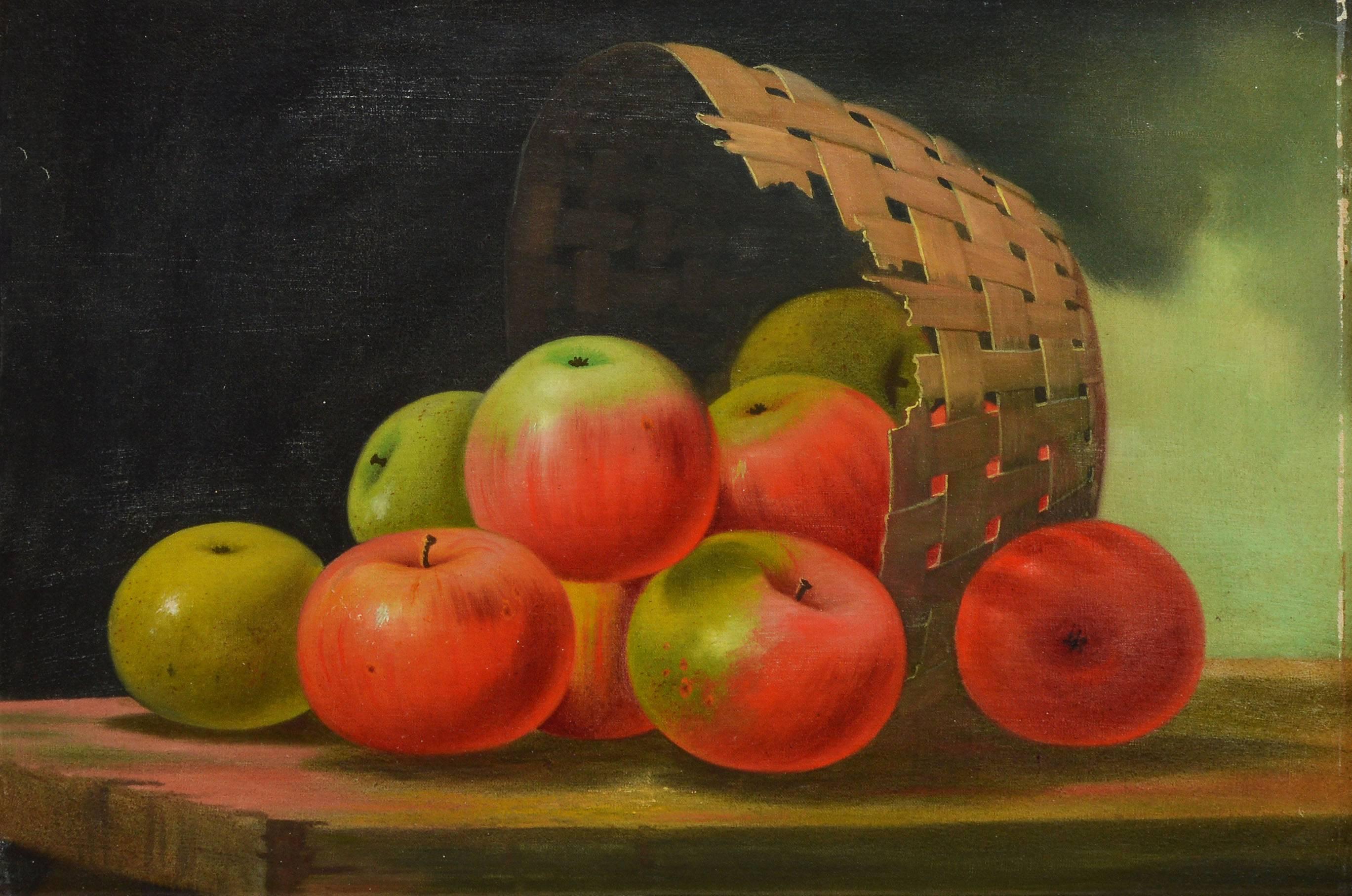 Antique American School Apple Still Life - Realist Painting by Unknown