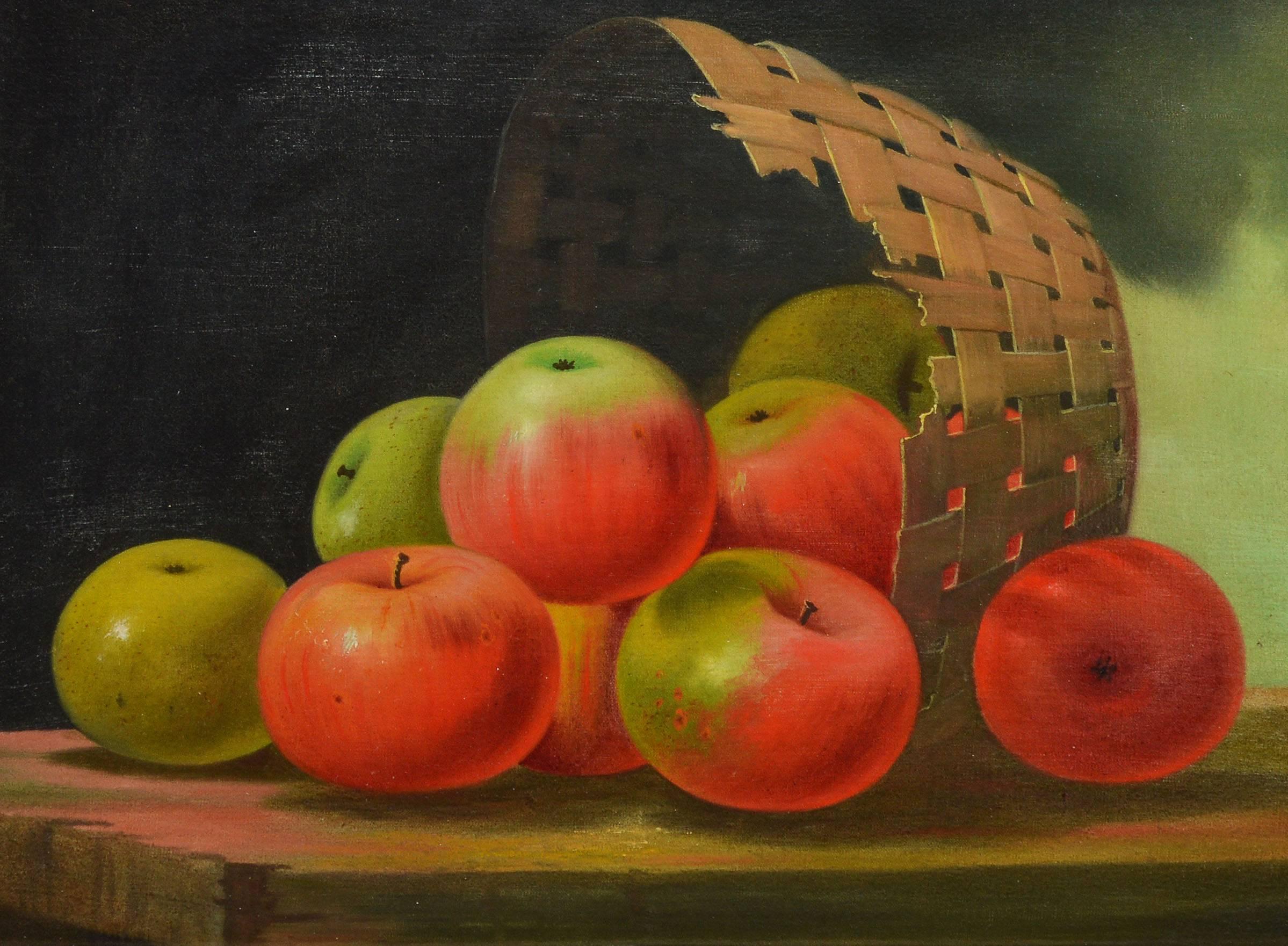 Antique American School Apple Still Life - Brown Still-Life Painting by Unknown