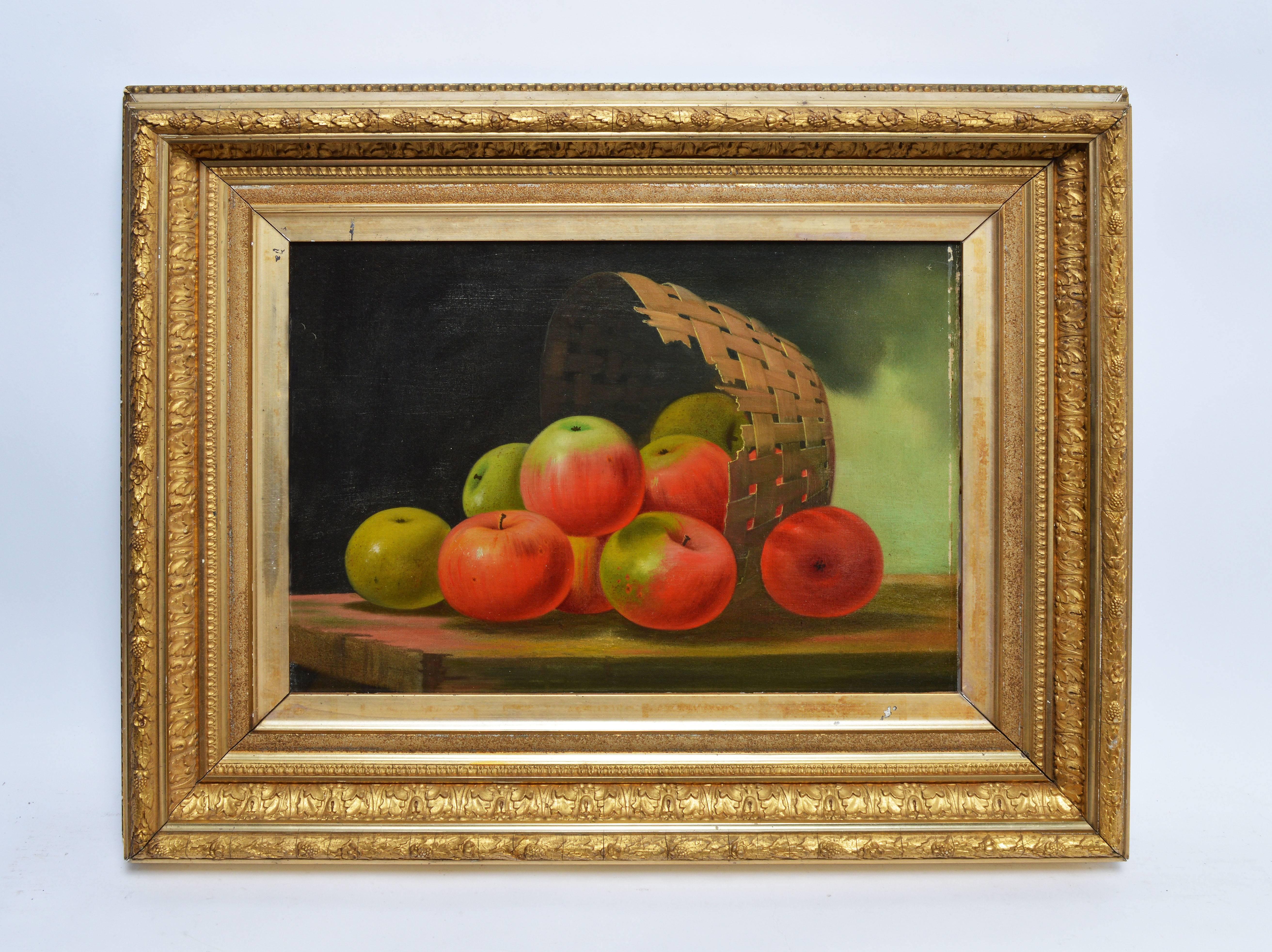 Antique American School Apple Still Life - Painting by Unknown