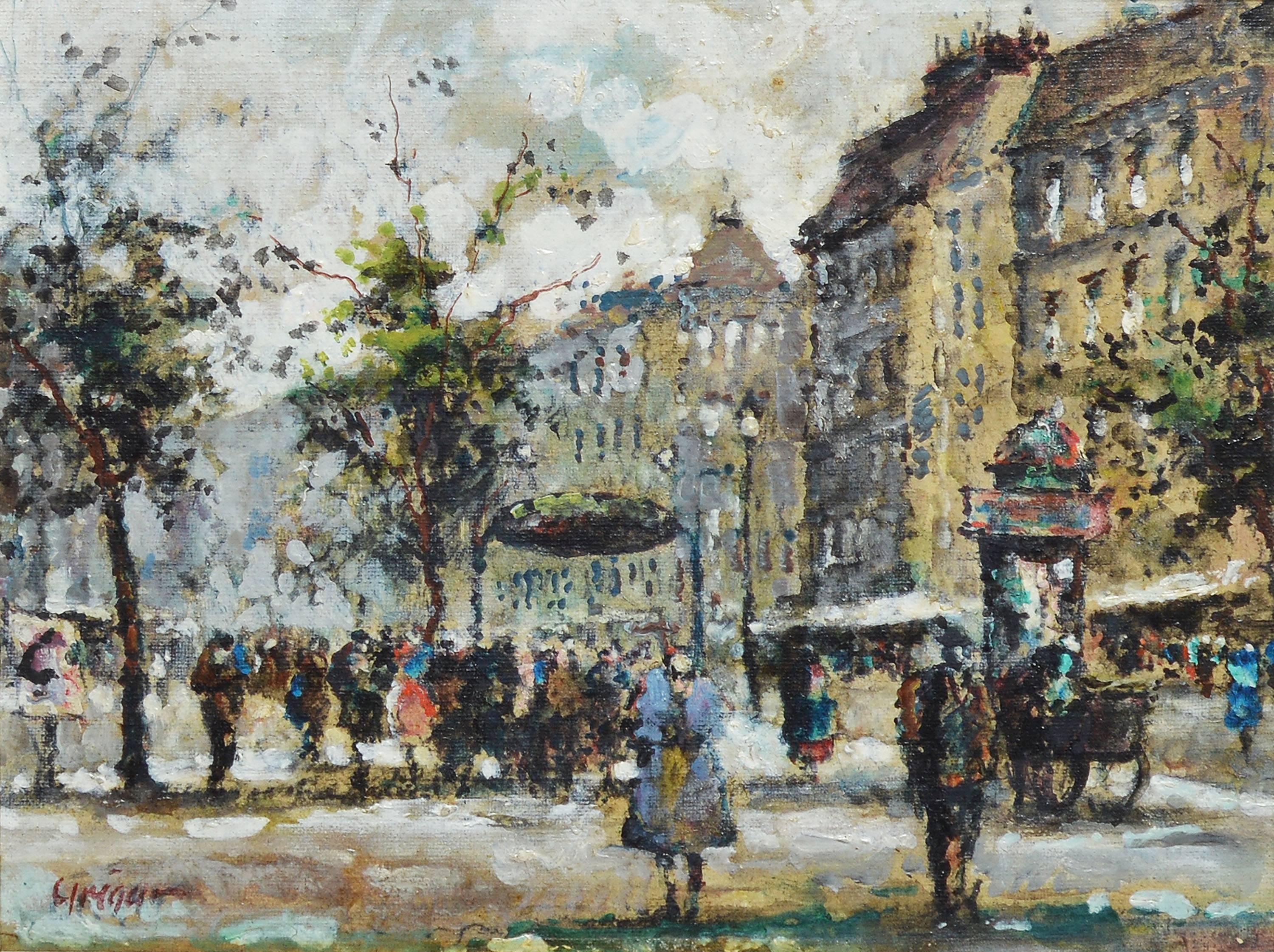 Paris School Impressionist Street view of Montparnasse - Brown Landscape Painting by Unknown