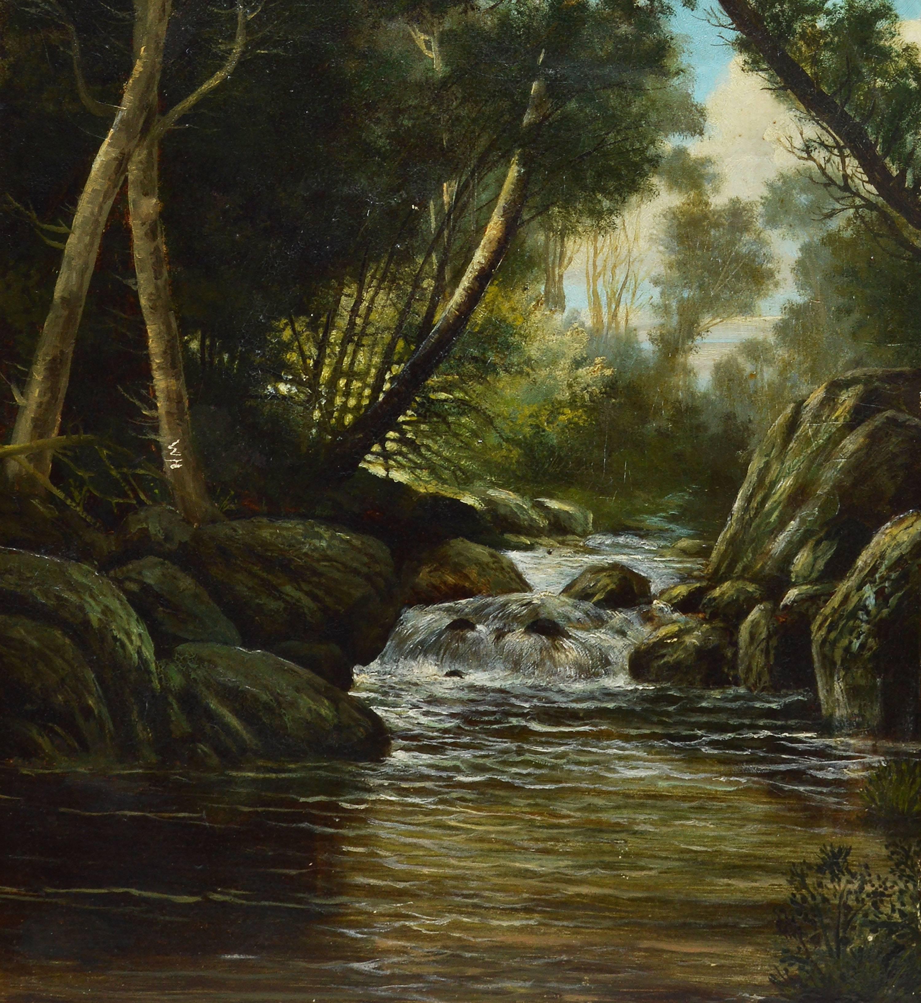 Hudson River School Forest Interior with Waterfall View  1