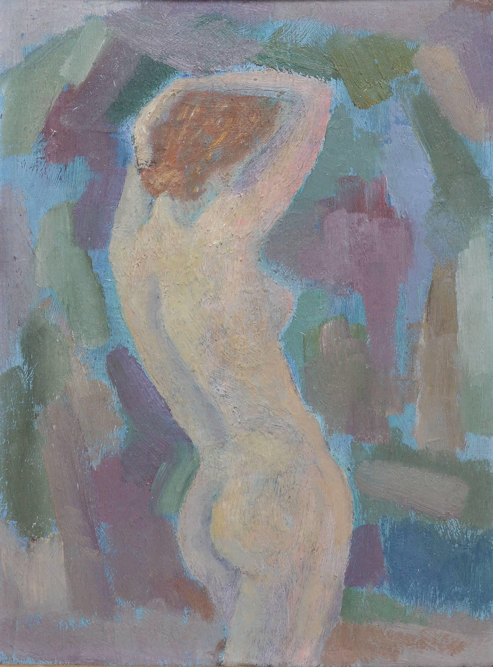 Modernist Nude Portrait - Gray Nude Painting by Unknown