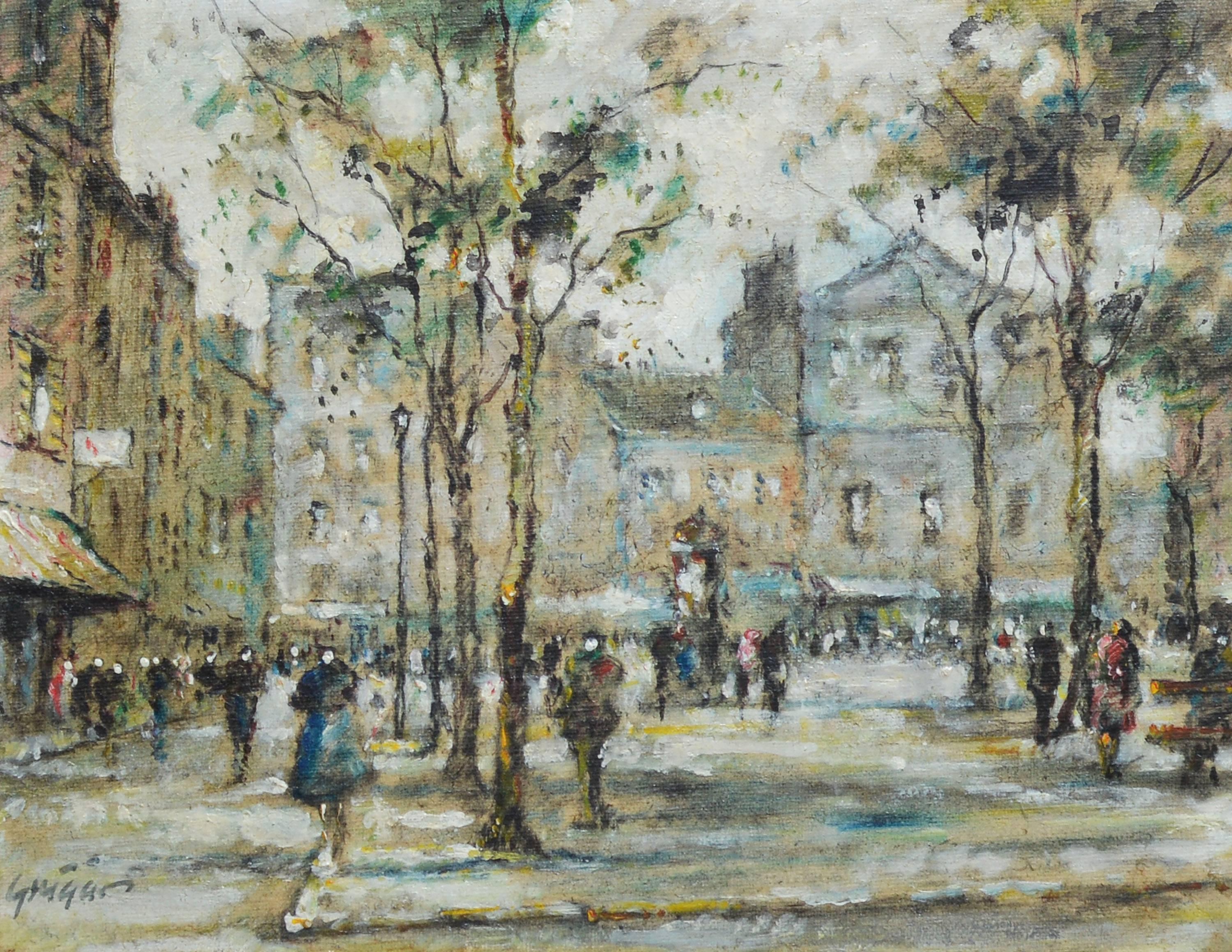 Paris School Impressionist Street View - Brown Landscape Painting by Unknown
