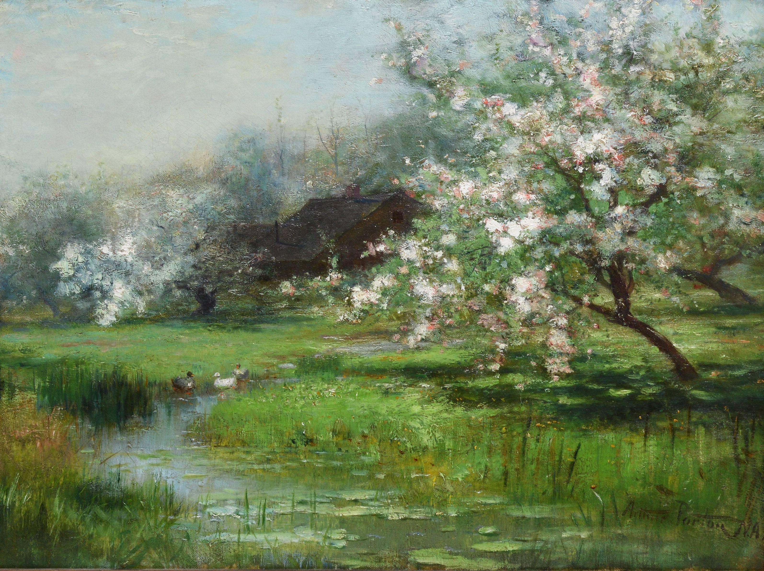 Cherry Blossom Landscape with Waterlilies and Ducks by Arthur Parton 1