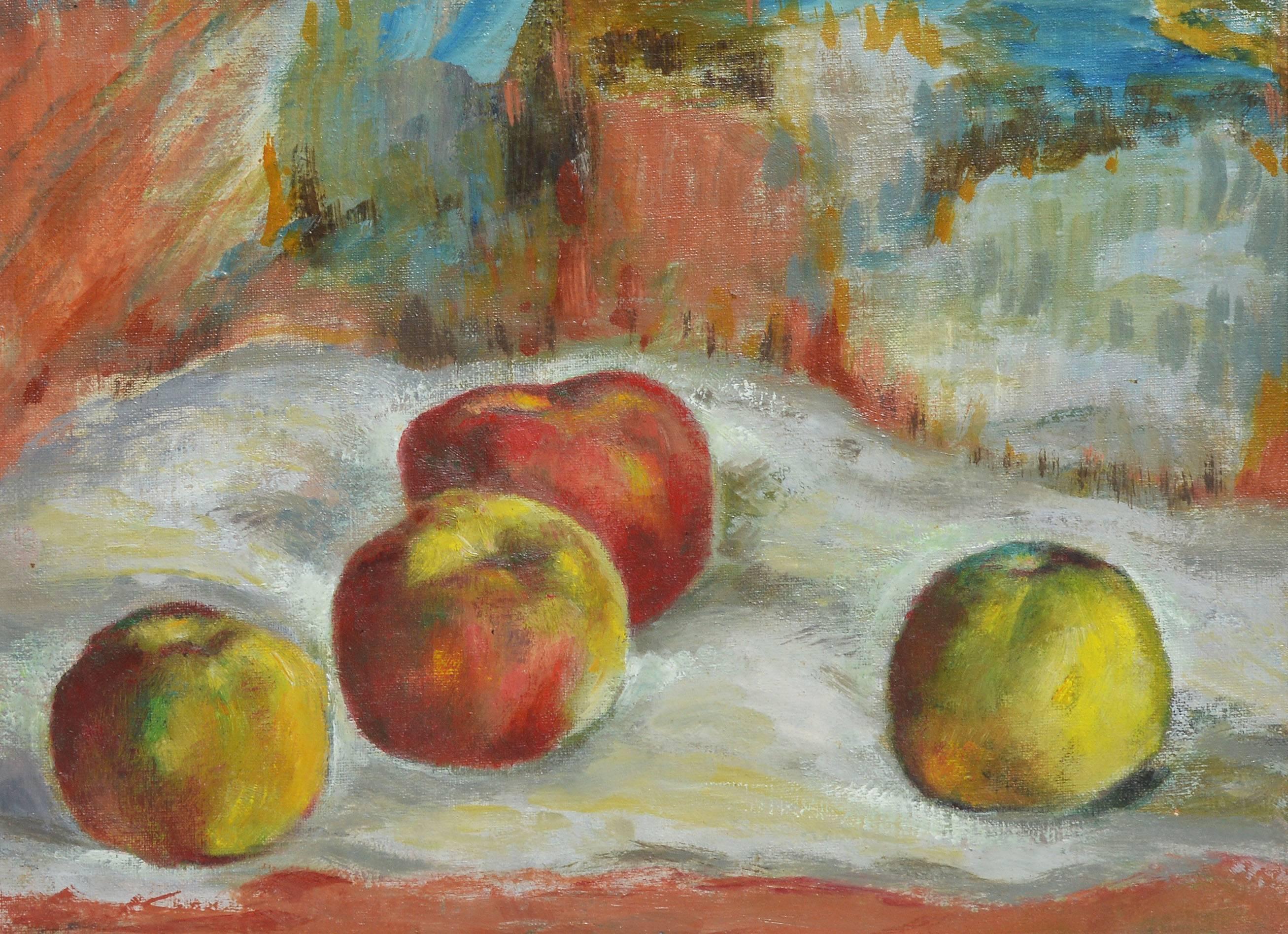 Modernist Apple Still Life - Brown Still-Life Painting by Unknown