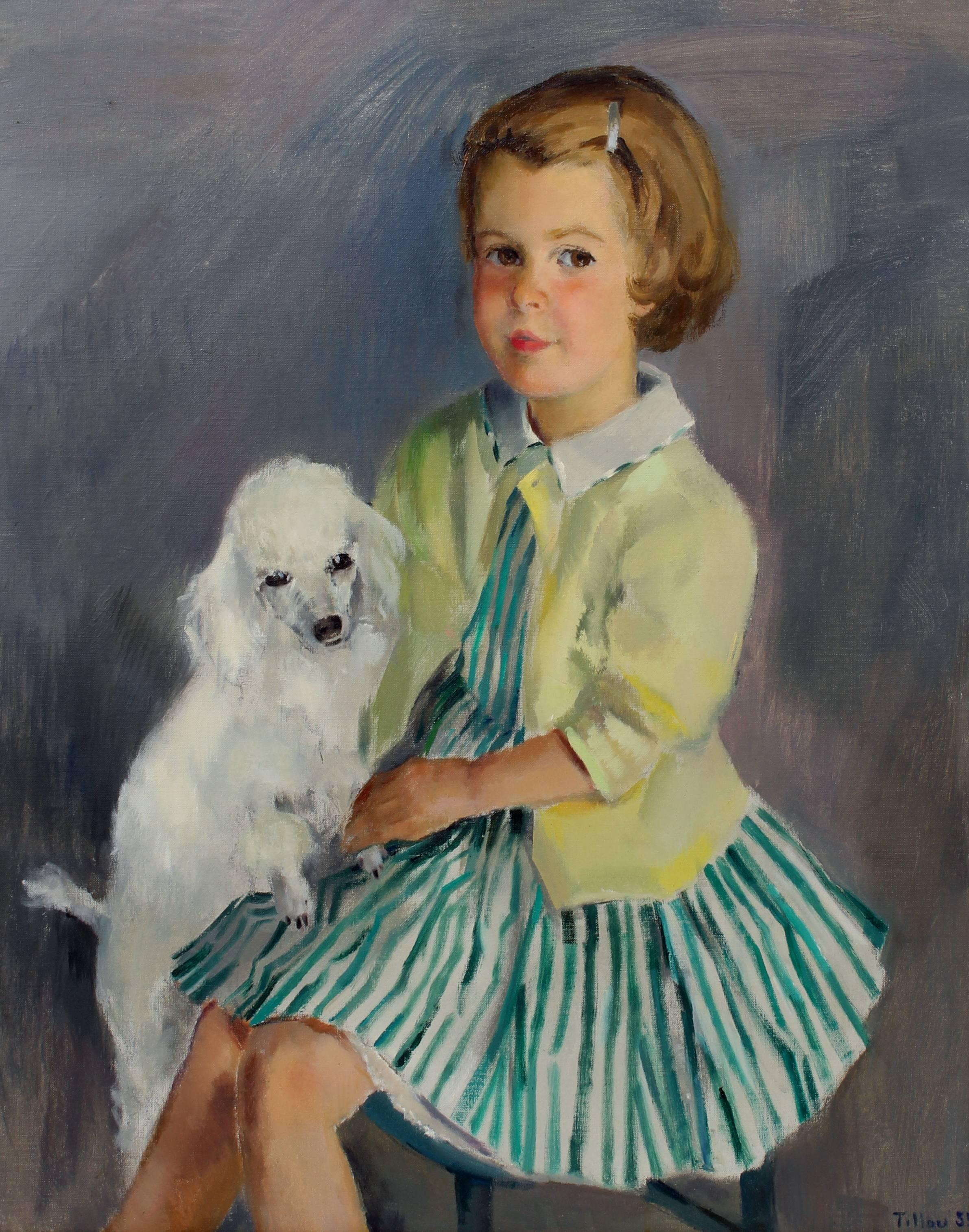 Virginia Tillou Portrait Painting - Young Girl with Poodle