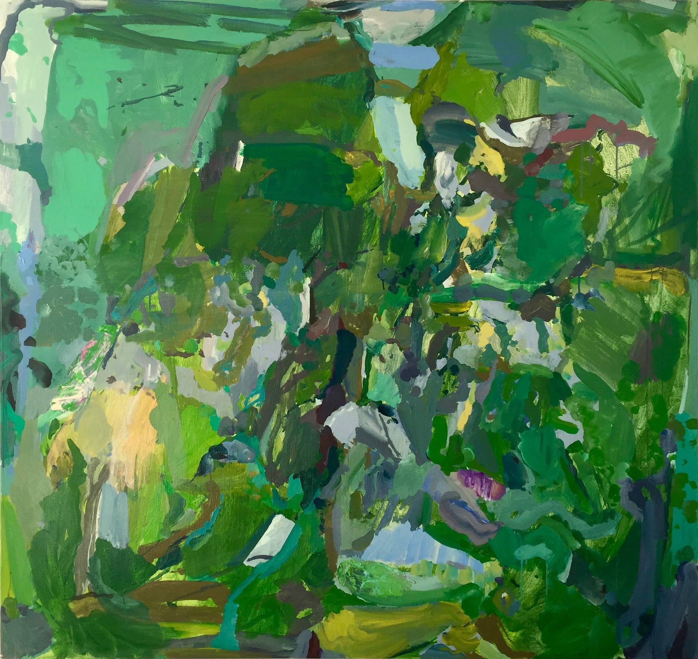 Abstract Painting di Rebecca Allan - Paesaggio verdeggiante, Norvegia