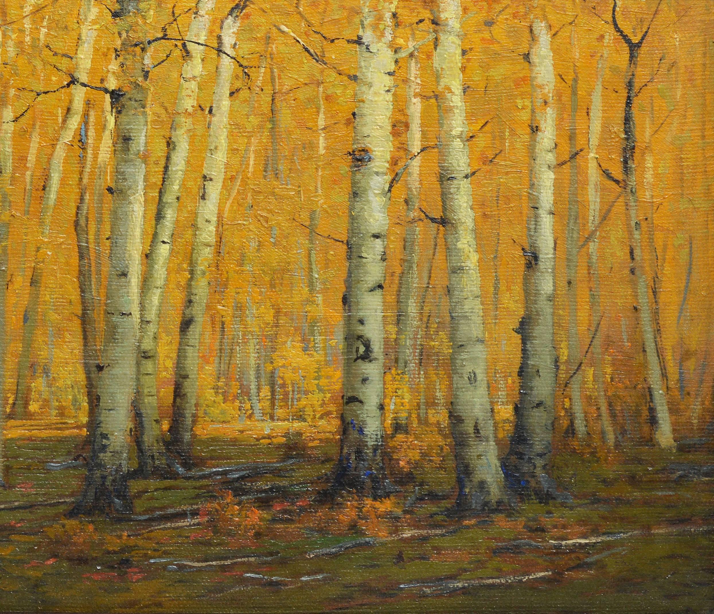 A Path Thru the Aspen Woods Antique Oil Painting by Charles Partridge Adams 4