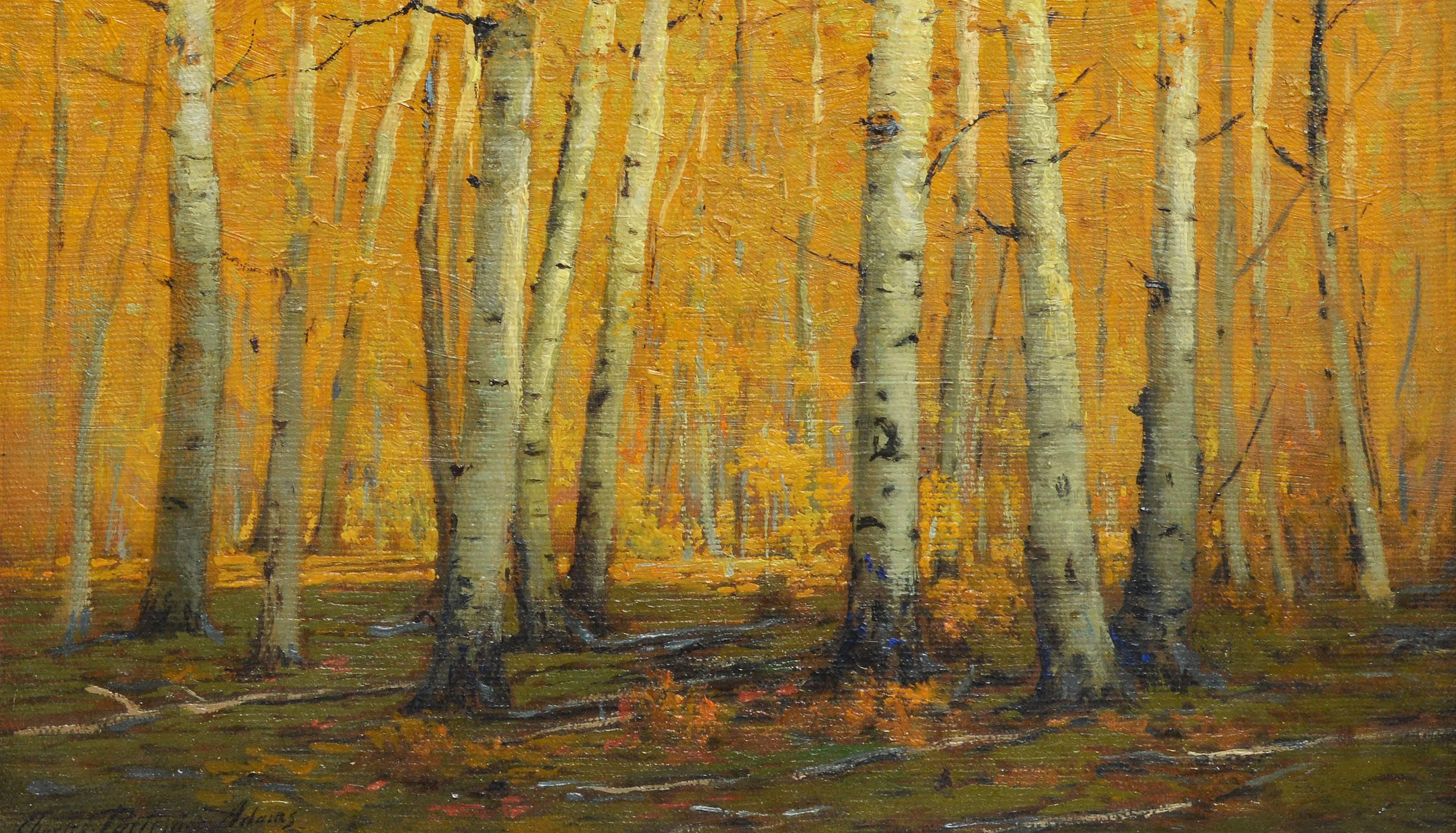 A Path Thru the Aspen Woods Antique Oil Painting by Charles Partridge Adams 5