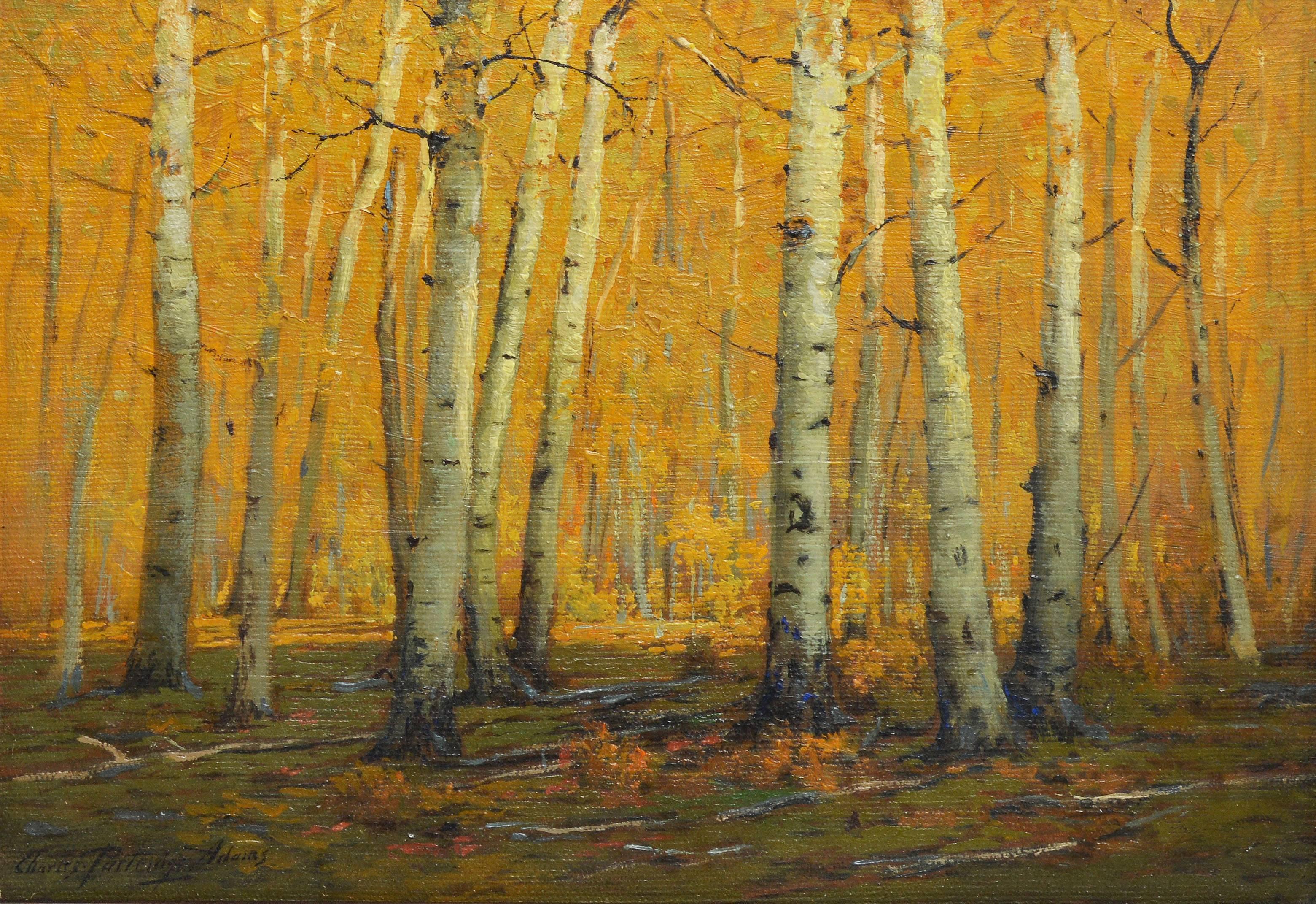 A Path Thru the Aspen Woods Antique Oil Painting by Charles Partridge Adams 2